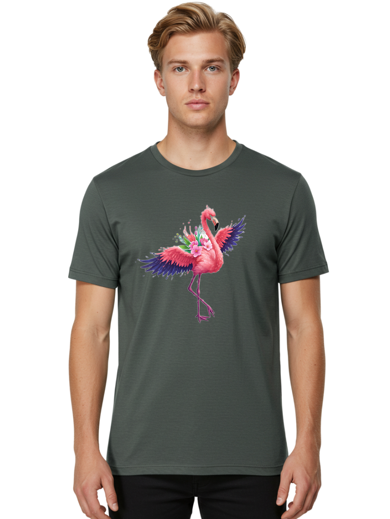 Flamingo-With-Flowers-3 Men'S Graphic Tee, 100% Cotton, Comfortable Casual Summer Wear, Machine Washable, Vintage Camera, Old Camera, Antique Camera, Black Camera, Classic Photography, Photography Equipment, Nostalgic Device, Film Camera, Bak602