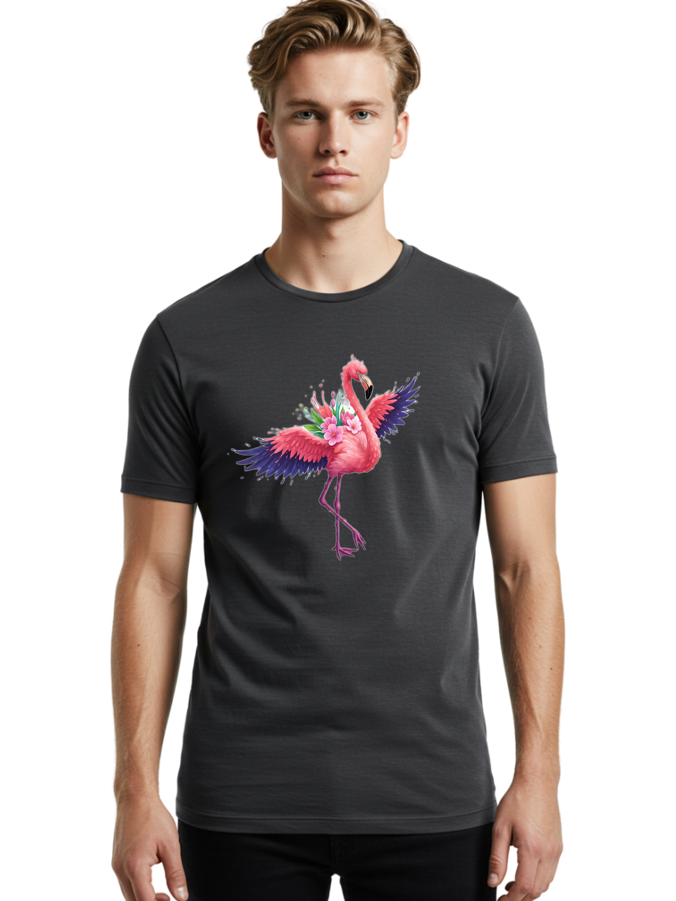 Flamingo-With-Flowers-3 Men'S Graphic Tee, 100% Cotton, Comfortable Casual Summer Wear, Machine Washable, Vintage Camera, Old Camera, Antique Camera, Black Camera, Classic Photography, Photography Equipment, Nostalgic Device, Film Camera, Bak602