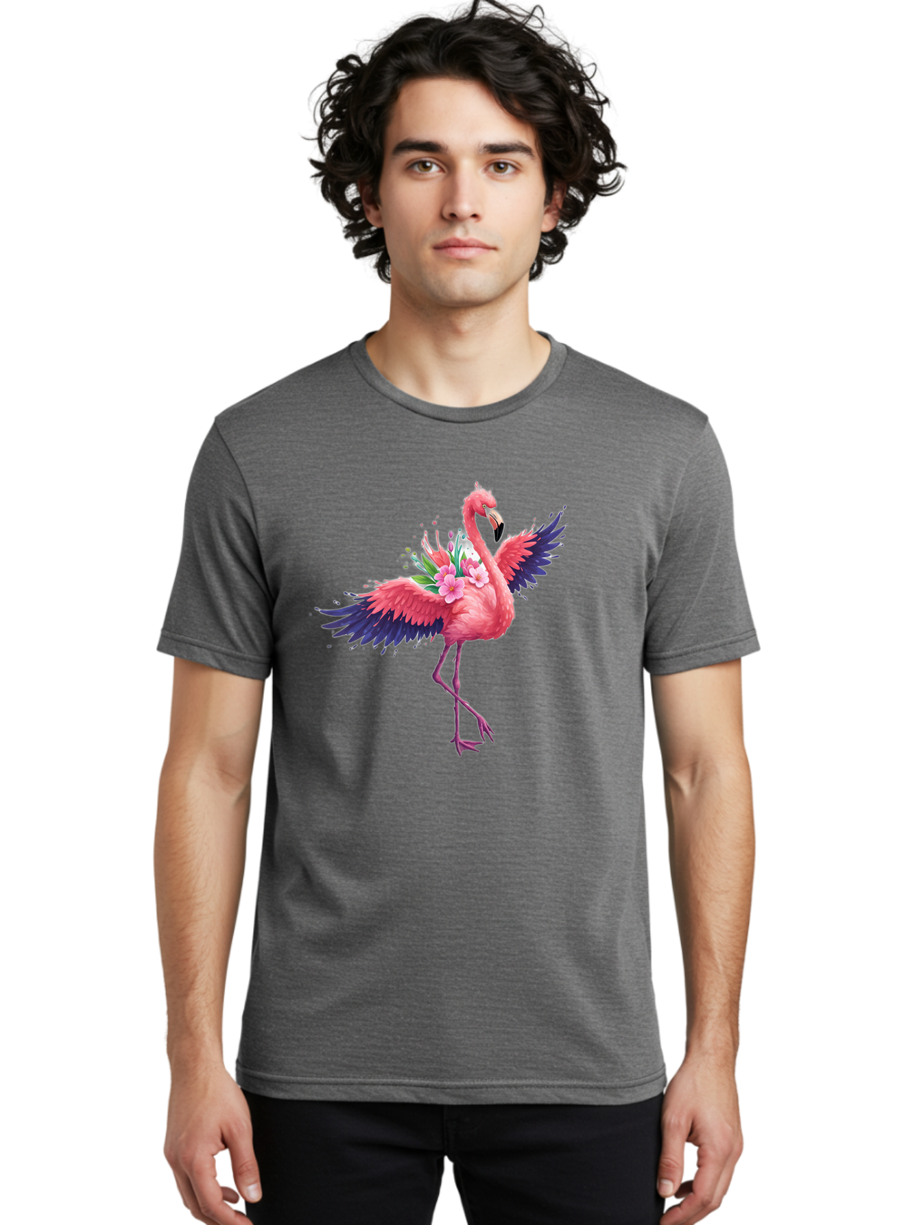 Flamingo-With-Flowers-3 Men'S Graphic Tee, 100% Cotton, Comfortable Casual Summer Wear, Machine Washable, Vintage Camera, Old Camera, Antique Camera, Black Camera, Classic Photography, Photography Equipment, Nostalgic Device, Film Camera, Bak602