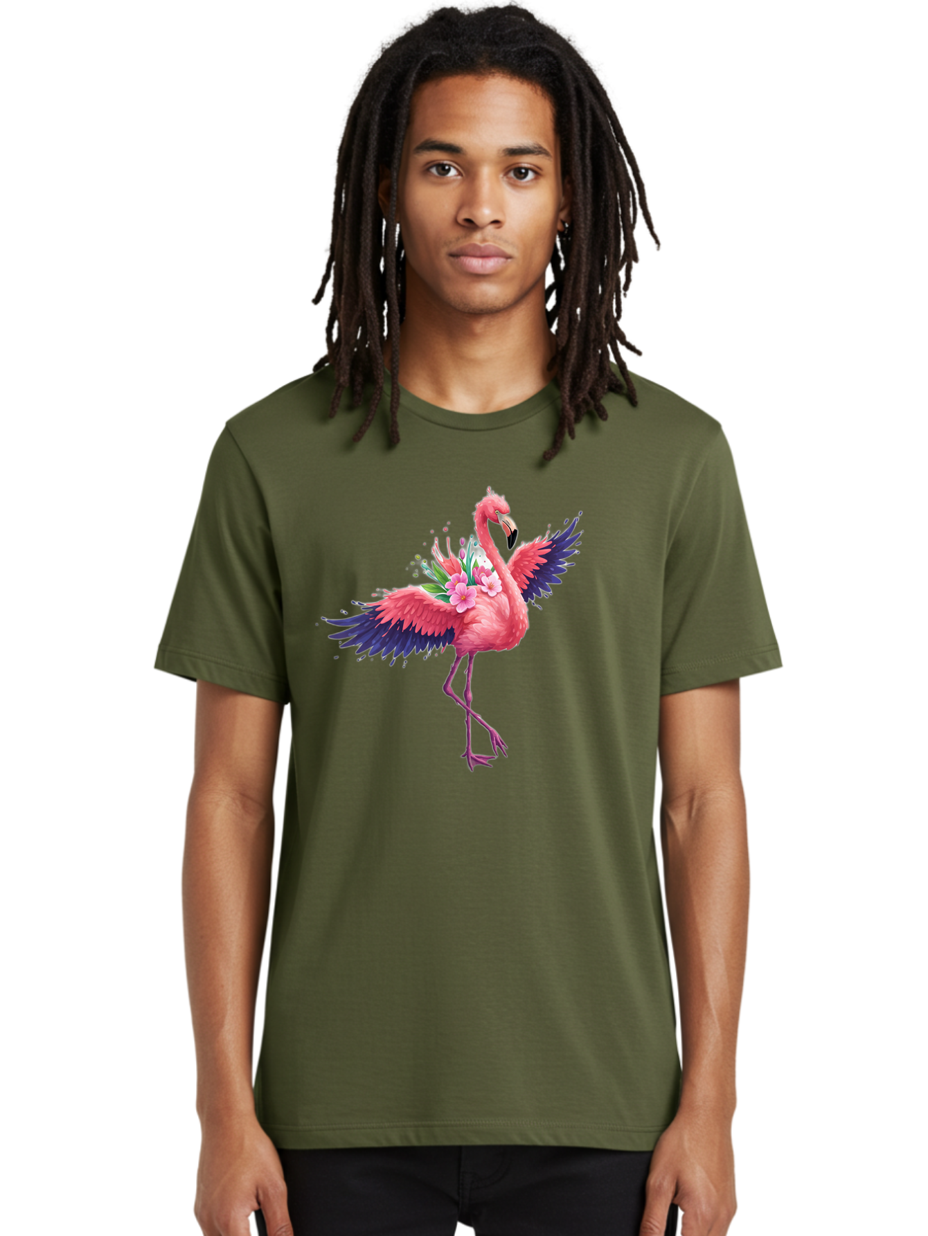 Flamingo-With-Flowers-3 Men'S Graphic Tee, 100% Cotton, Comfortable Casual Summer Wear, Machine Washable, Vintage Camera, Old Camera, Antique Camera, Black Camera, Classic Photography, Photography Equipment, Nostalgic Device, Film Camera, Bak602
