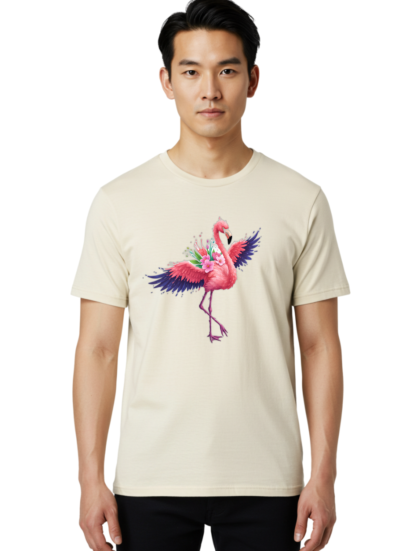 Flamingo-With-Flowers-3 Men'S Graphic Tee, 100% Cotton, Comfortable Casual Summer Wear, Machine Washable, Vintage Camera, Old Camera, Antique Camera, Black Camera, Classic Photography, Photography Equipment, Nostalgic Device, Film Camera, Bak602