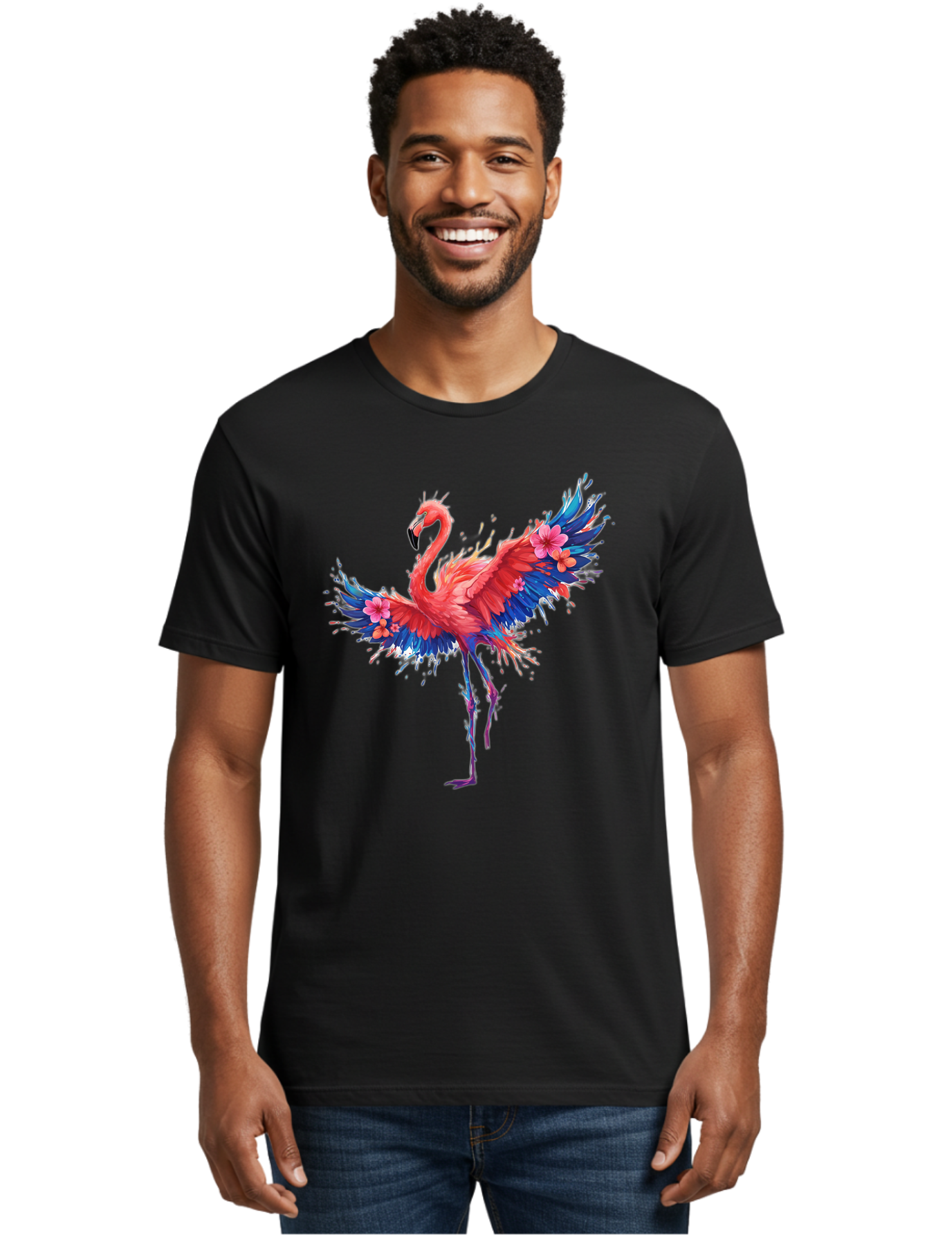 Flamingo-With-Flowers Men'S Graphic Tee, 100% Cotton, Comfortable Casual Summer Wear, Machine Washable, Vintage Camera, Old Camera, Antique Camera, Black Camera, Classic Photography, Photography Equipment, Nostalgic Device, Film Camera, Bak603