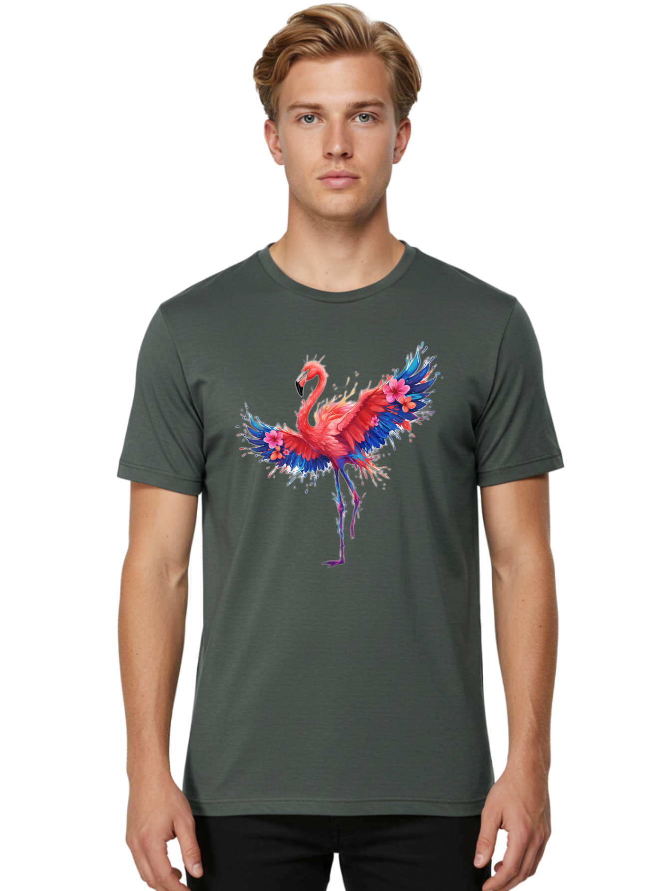 Flamingo-With-Flowers Men'S Graphic Tee, 100% Cotton, Comfortable Casual Summer Wear, Machine Washable, Vintage Camera, Old Camera, Antique Camera, Black Camera, Classic Photography, Photography Equipment, Nostalgic Device, Film Camera, Bak603