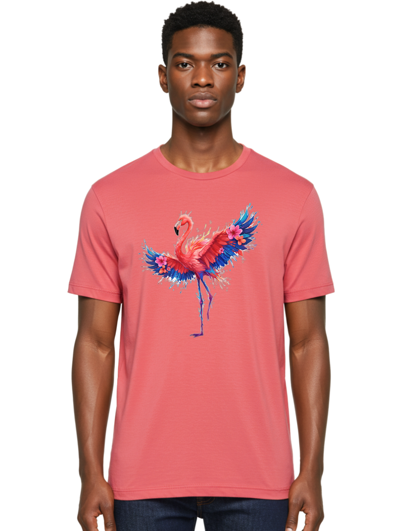Flamingo-With-Flowers Men'S Graphic Tee, 100% Cotton, Comfortable Casual Summer Wear, Machine Washable, Vintage Camera, Old Camera, Antique Camera, Black Camera, Classic Photography, Photography Equipment, Nostalgic Device, Film Camera, Bak603
