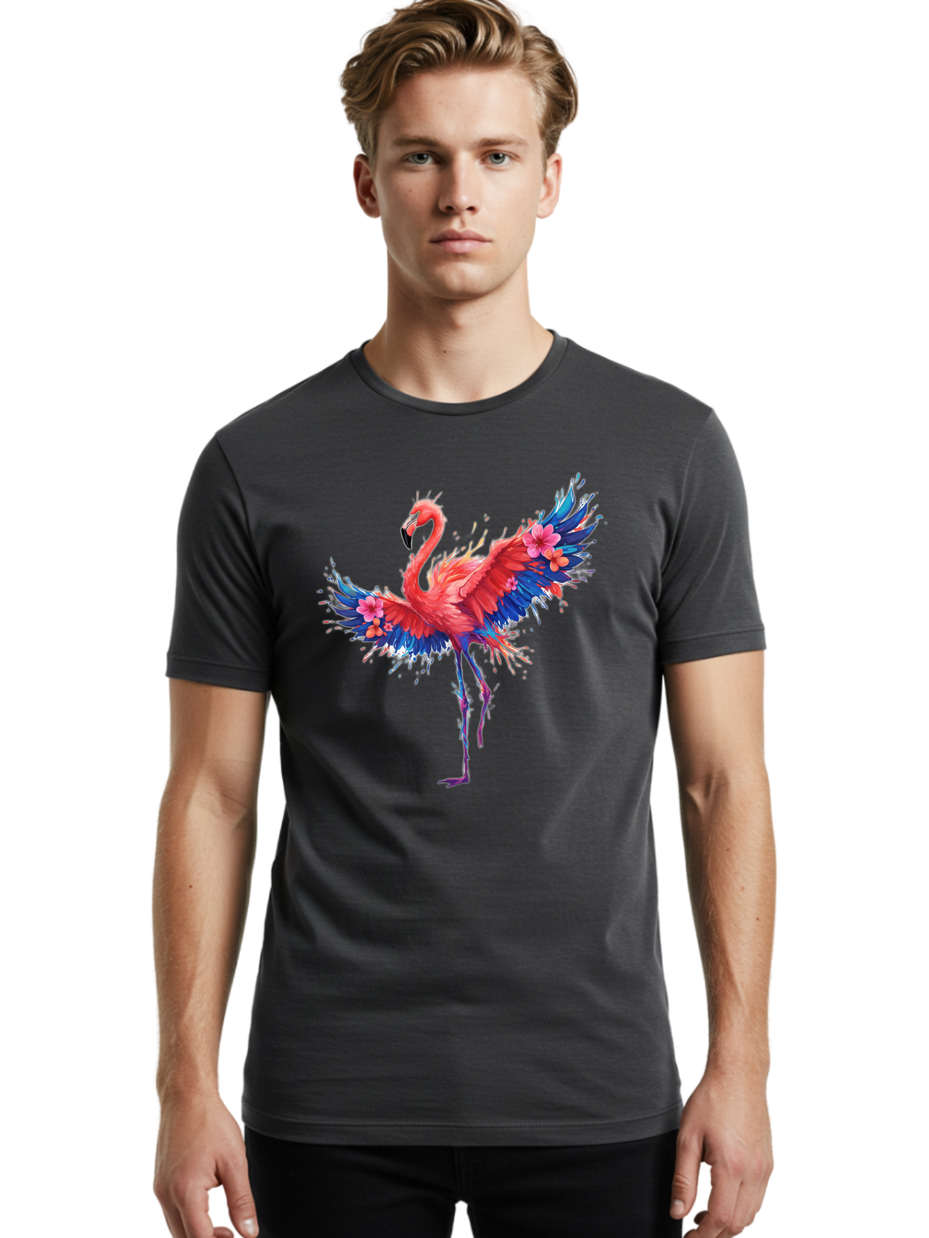 Flamingo-With-Flowers Men'S Graphic Tee, 100% Cotton, Comfortable Casual Summer Wear, Machine Washable, Vintage Camera, Old Camera, Antique Camera, Black Camera, Classic Photography, Photography Equipment, Nostalgic Device, Film Camera, Bak603
