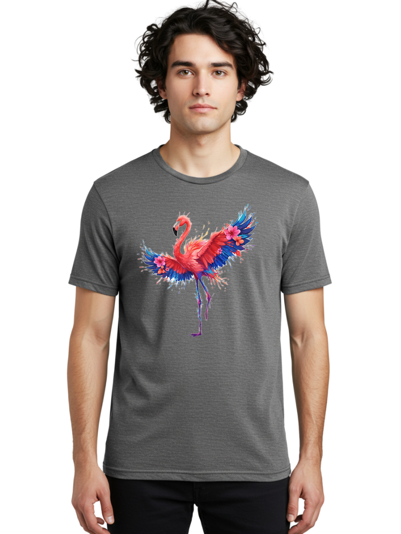 Flamingo-With-Flowers Men'S Graphic Tee, 100% Cotton, Comfortable Casual Summer Wear, Machine Washable, Vintage Camera, Old Camera, Antique Camera, Black Camera, Classic Photography, Photography Equipment, Nostalgic Device, Film Camera, Bak603