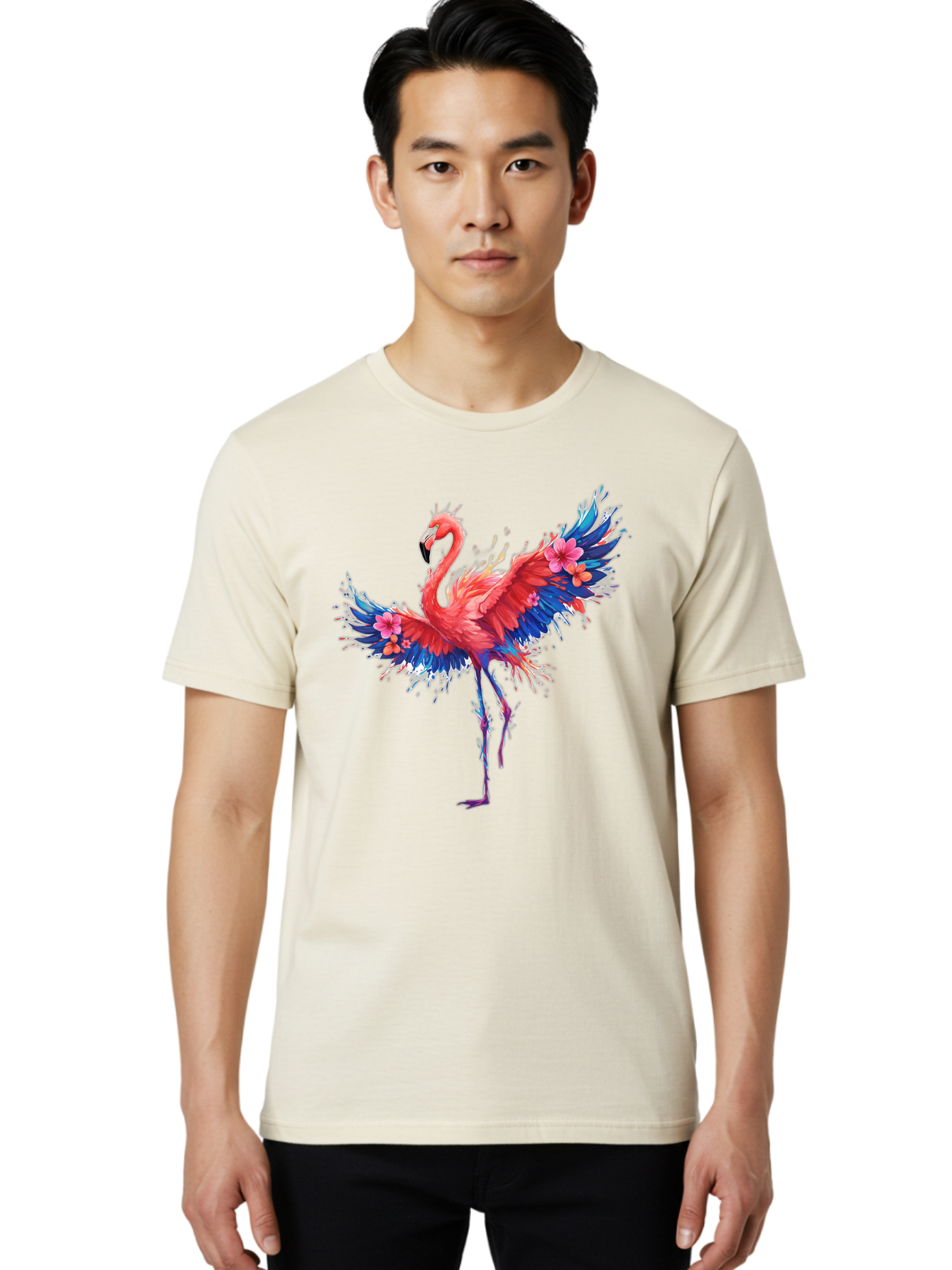 Flamingo-With-Flowers Men'S Graphic Tee, 100% Cotton, Comfortable Casual Summer Wear, Machine Washable, Vintage Camera, Old Camera, Antique Camera, Black Camera, Classic Photography, Photography Equipment, Nostalgic Device, Film Camera, Bak603