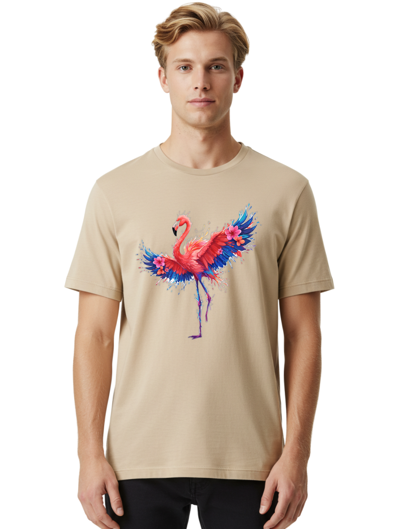 Flamingo-With-Flowers Men'S Graphic Tee, 100% Cotton, Comfortable Casual Summer Wear, Machine Washable, Vintage Camera, Old Camera, Antique Camera, Black Camera, Classic Photography, Photography Equipment, Nostalgic Device, Film Camera, Bak603