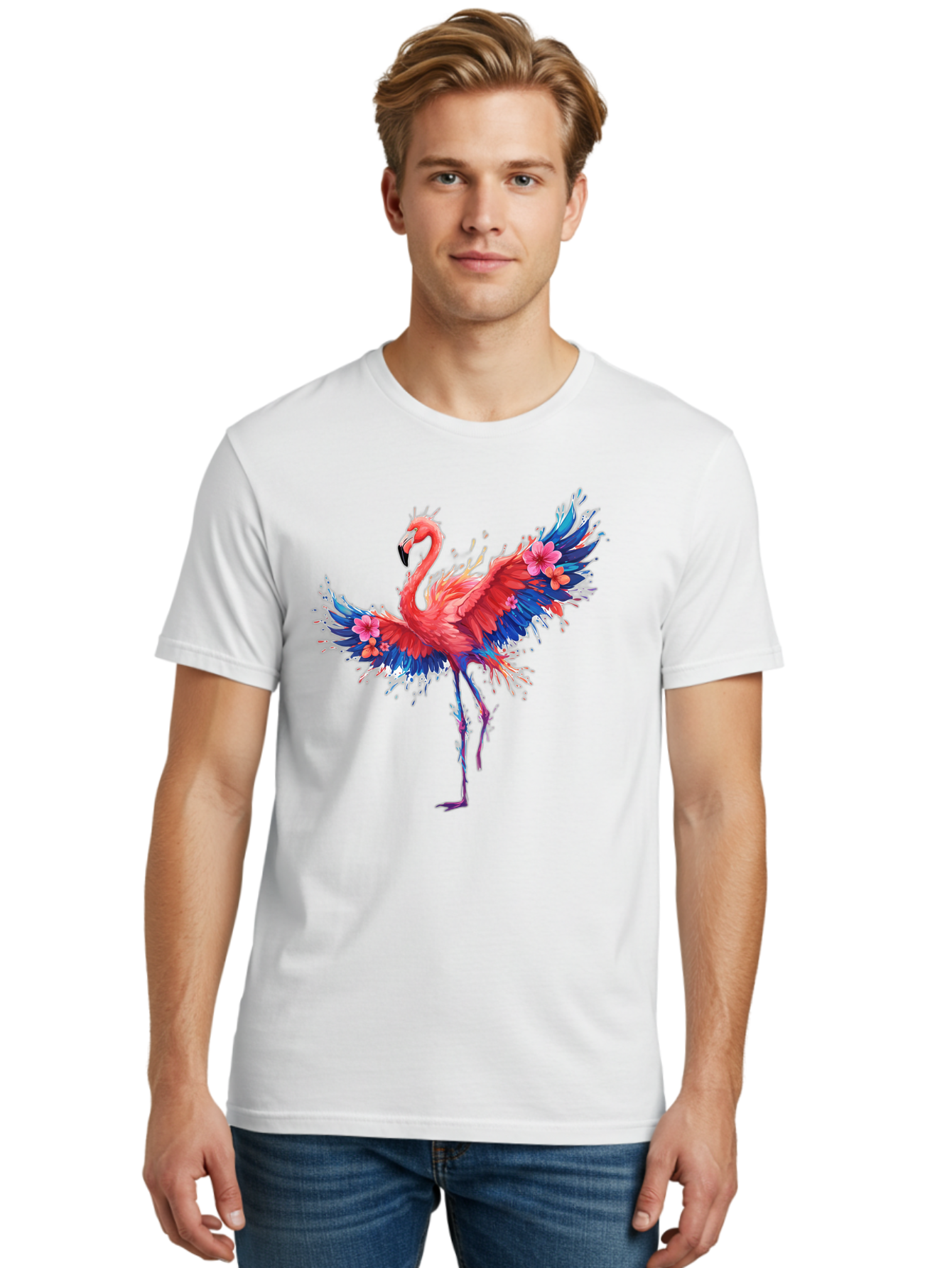 Flamingo-With-Flowers Men'S Graphic Tee, 100% Cotton, Comfortable Casual Summer Wear, Machine Washable, Vintage Camera, Old Camera, Antique Camera, Black Camera, Classic Photography, Photography Equipment, Nostalgic Device, Film Camera, Bak603