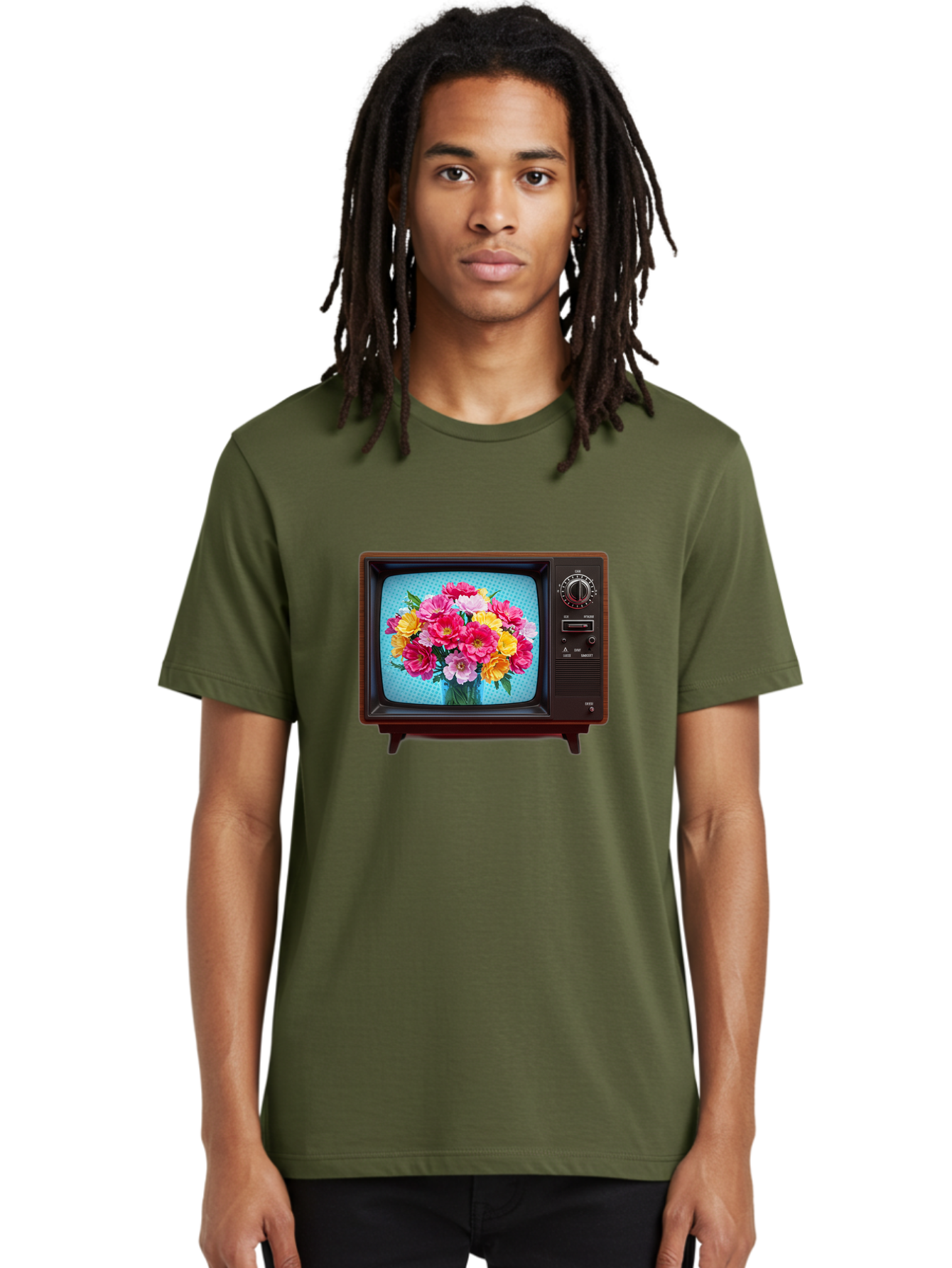 Floral-Bouquet-Tv Men'S Graphic Tee, 100% Cotton, Comfortable Casual Summer Wear, Machine Washable, Vintage Camera, Old Camera, Antique Camera, Black Camera, Classic Photography, Photography Equipment, Nostalgic Device, Film Camera, Camera Art Bak607