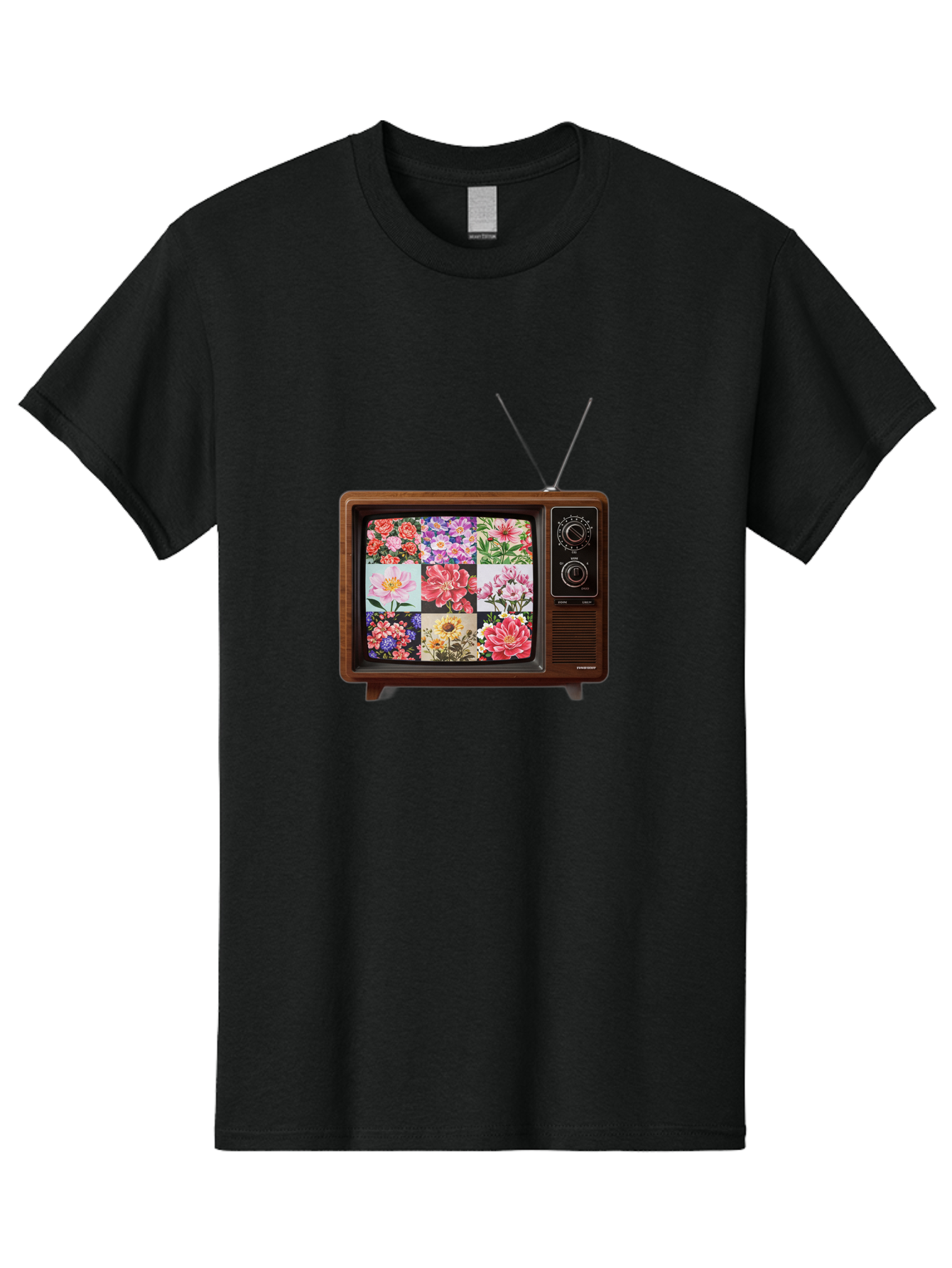 Flower-Collage-Tv Men'S Graphic Tee, 100% Cotton, Comfortable Casual Summer Wear, Machine Washable, Vintage Camera, Old Camera, Antique Camera, Black Camera, Classic Photography, Photography Equipment, Nostalgic Device, Film Camera, Camera Art Bak612