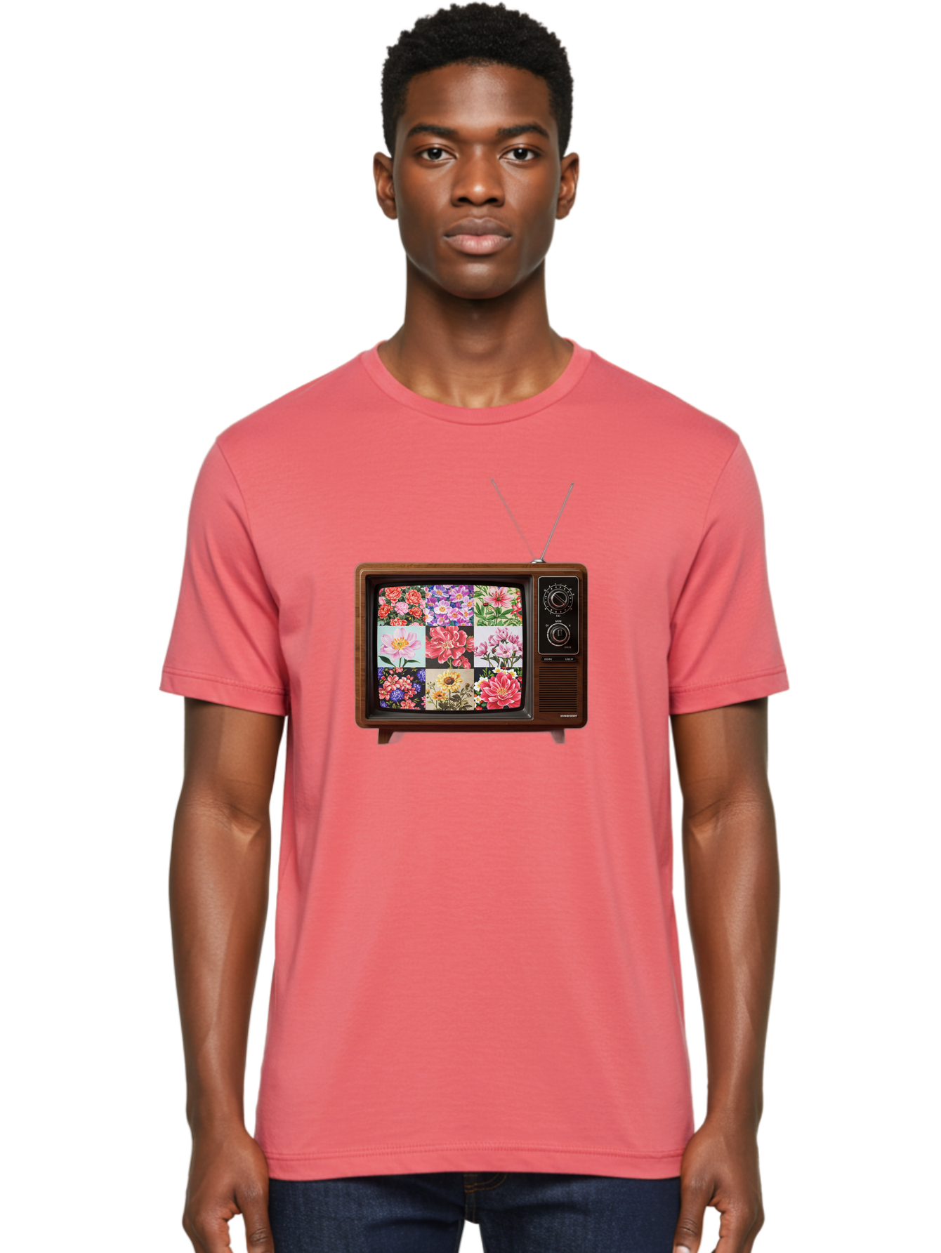 Flower-Collage-Tv Men'S Graphic Tee, 100% Cotton, Comfortable Casual Summer Wear, Machine Washable, Vintage Camera, Old Camera, Antique Camera, Black Camera, Classic Photography, Photography Equipment, Nostalgic Device, Film Camera, Camera Art Bak612