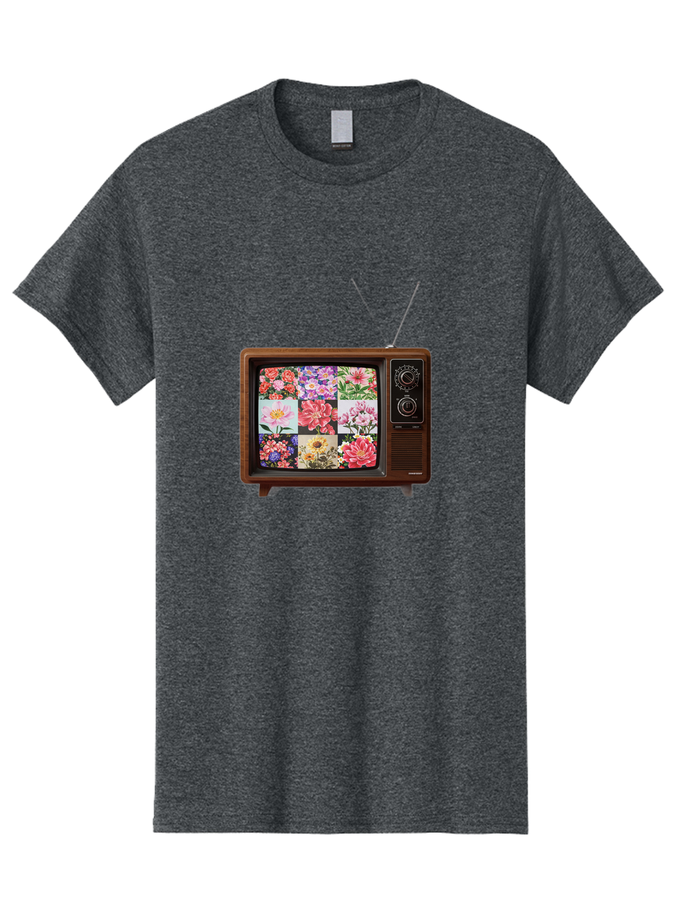 Flower-Collage-Tv Men'S Graphic Tee, 100% Cotton, Comfortable Casual Summer Wear, Machine Washable, Vintage Camera, Old Camera, Antique Camera, Black Camera, Classic Photography, Photography Equipment, Nostalgic Device, Film Camera, Camera Art Bak612