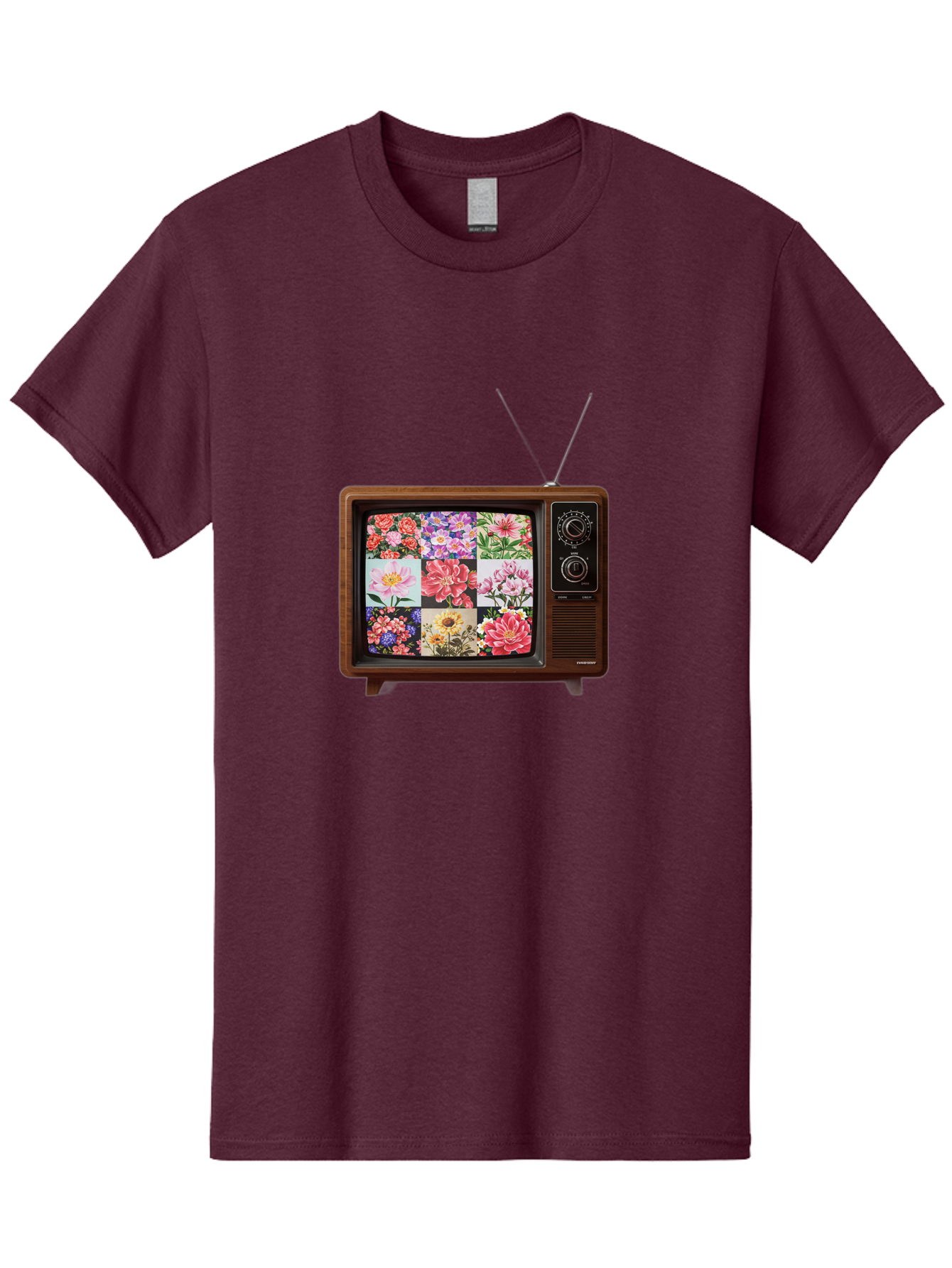 Flower-Collage-Tv Men'S Graphic Tee, 100% Cotton, Comfortable Casual Summer Wear, Machine Washable, Vintage Camera, Old Camera, Antique Camera, Black Camera, Classic Photography, Photography Equipment, Nostalgic Device, Film Camera, Camera Art Bak612