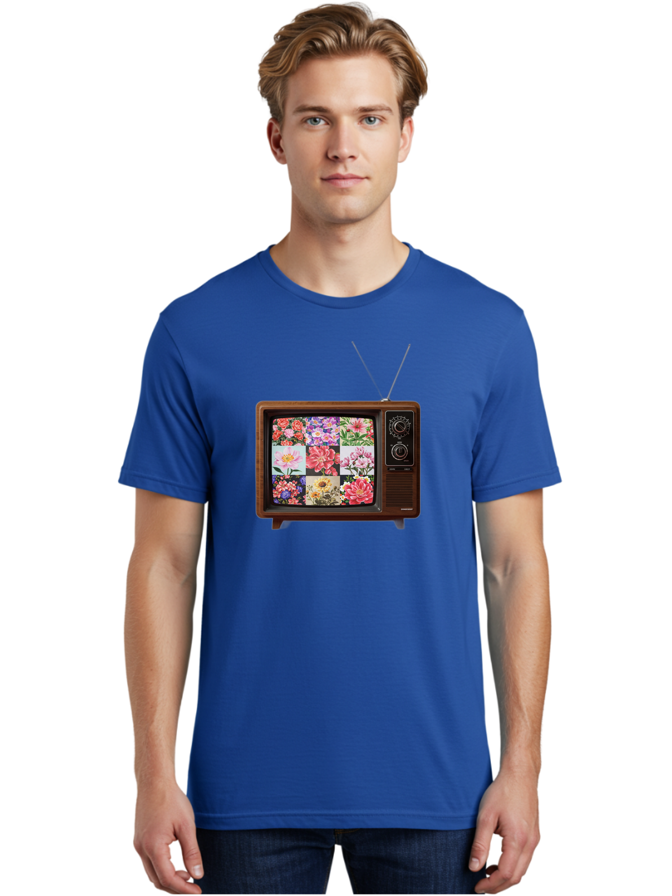 Flower-Collage-Tv Men'S Graphic Tee, 100% Cotton, Comfortable Casual Summer Wear, Machine Washable, Vintage Camera, Old Camera, Antique Camera, Black Camera, Classic Photography, Photography Equipment, Nostalgic Device, Film Camera, Camera Art Bak612