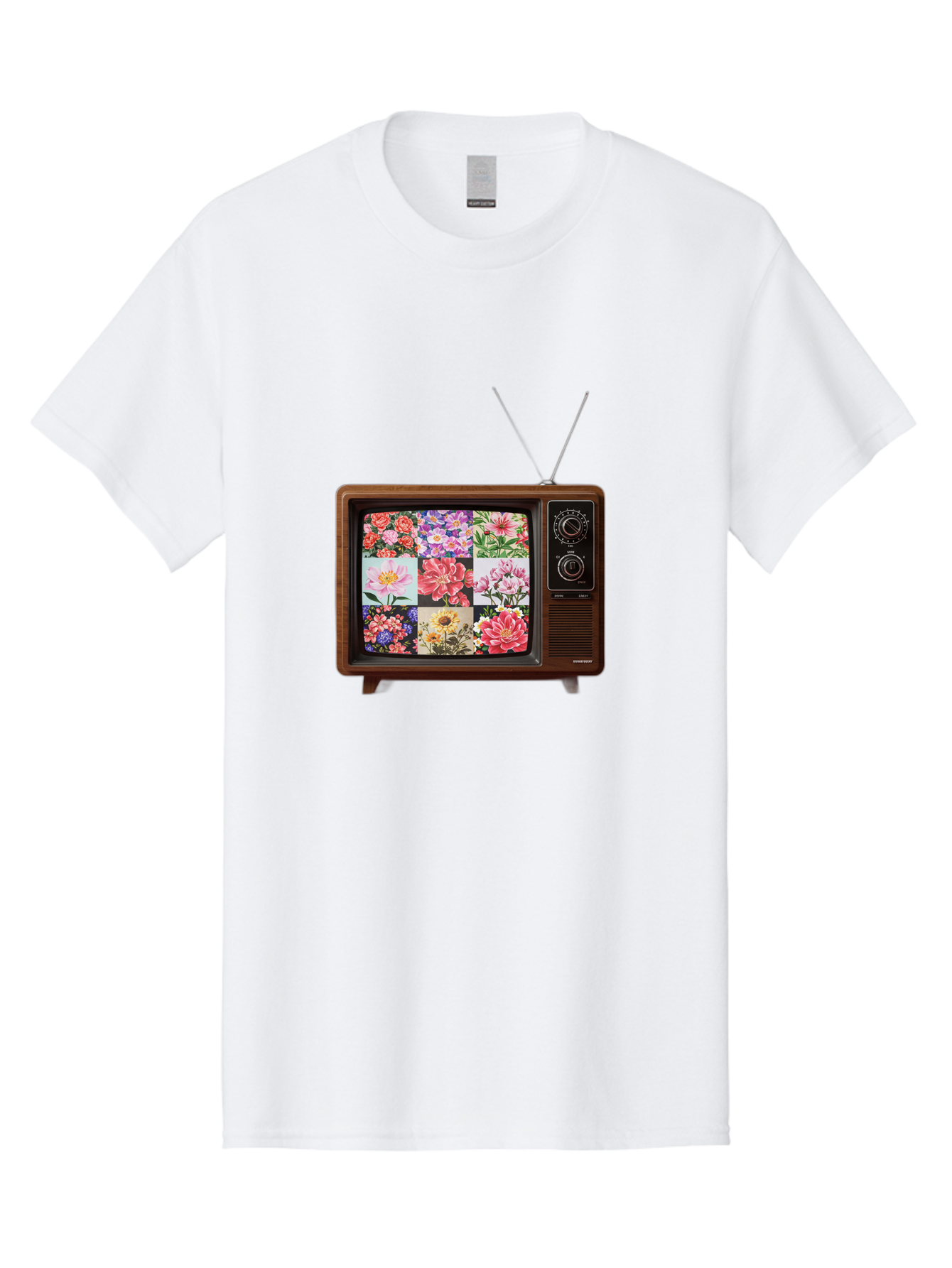 Flower-Collage-Tv Men'S Graphic Tee, 100% Cotton, Comfortable Casual Summer Wear, Machine Washable, Vintage Camera, Old Camera, Antique Camera, Black Camera, Classic Photography, Photography Equipment, Nostalgic Device, Film Camera, Camera Art Bak612