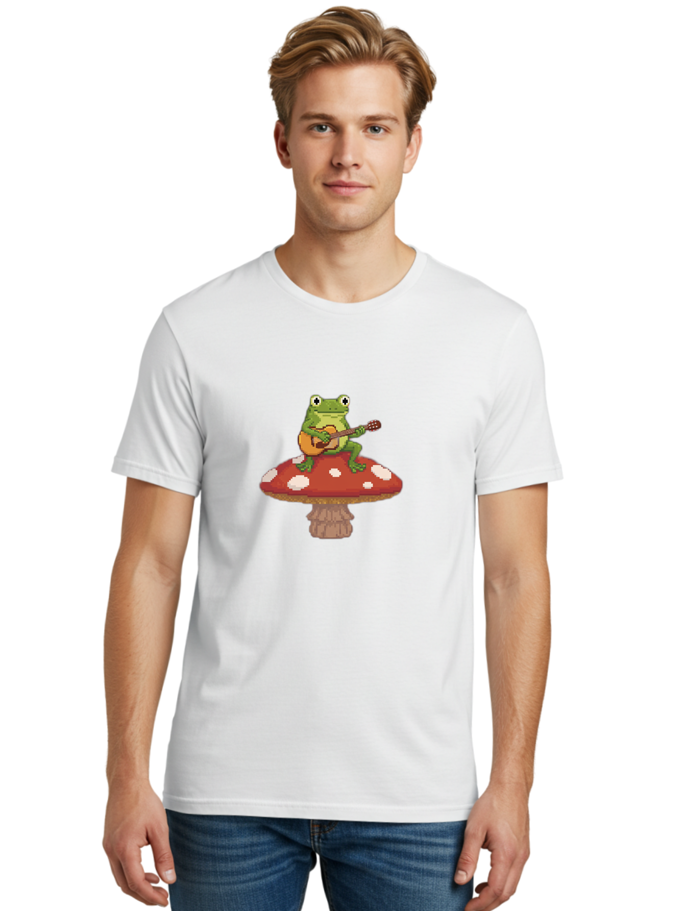 Frog-On-Mushroom-Playing-Guitar Men'S Graphic Tee, 100% Cotton, Comfortable Casual Summer Wear, Machine Washable, Vintage Camera, Old Camera, Antique Camera, Black Camera, Classic Photography, Photography Equipment, Nostalgic Device, Bak634