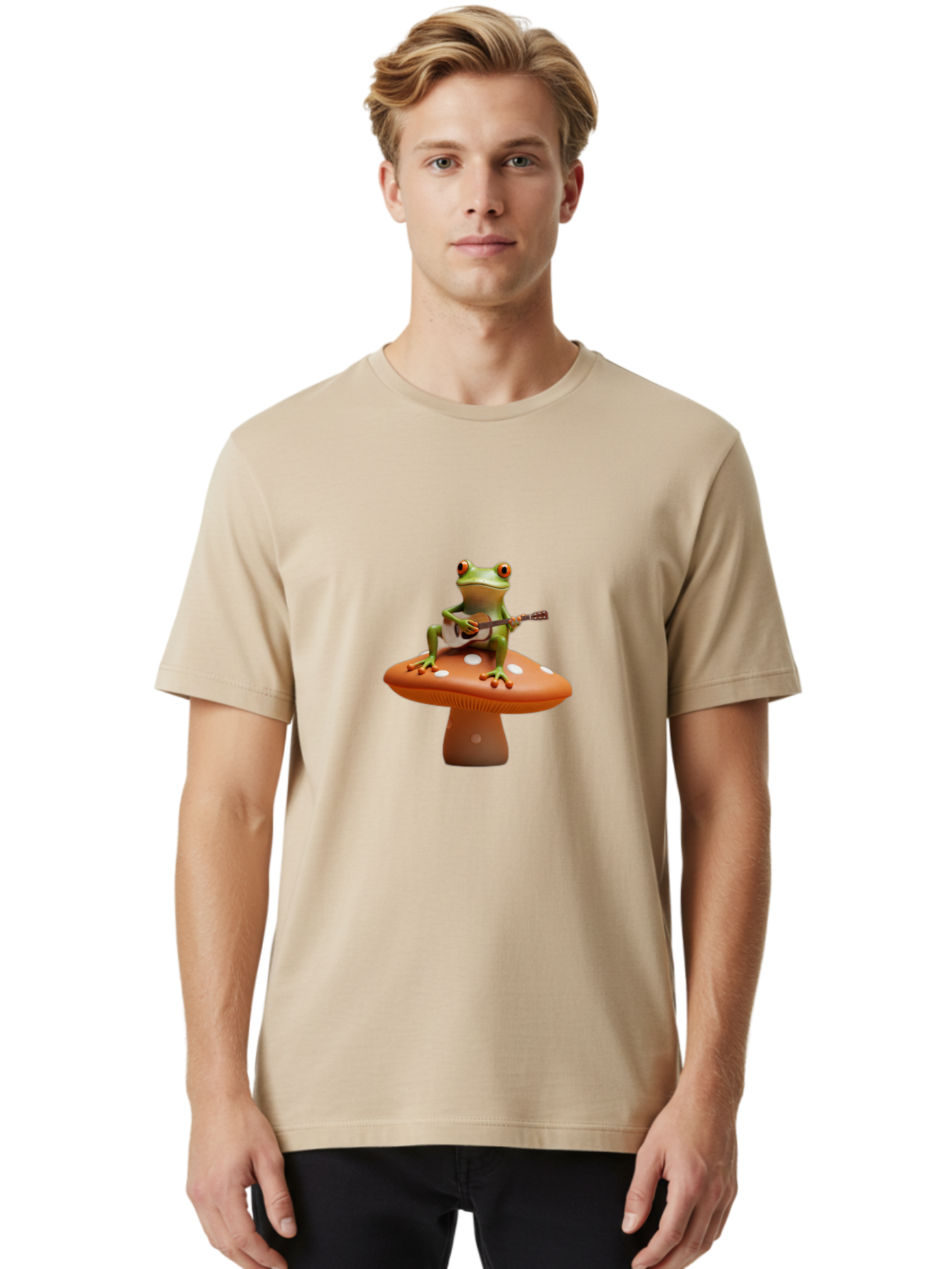 Frog-On-Mushroom-With-Guitar Men'S Graphic Tee, 100% Cotton, Comfortable Casual Summer Wear, Machine Washable, Vintage Camera, Old Camera, Antique Camera, Black Camera, Classic Photography, Photography Equipment, Nostalgic Device, Film Camera, Bak635