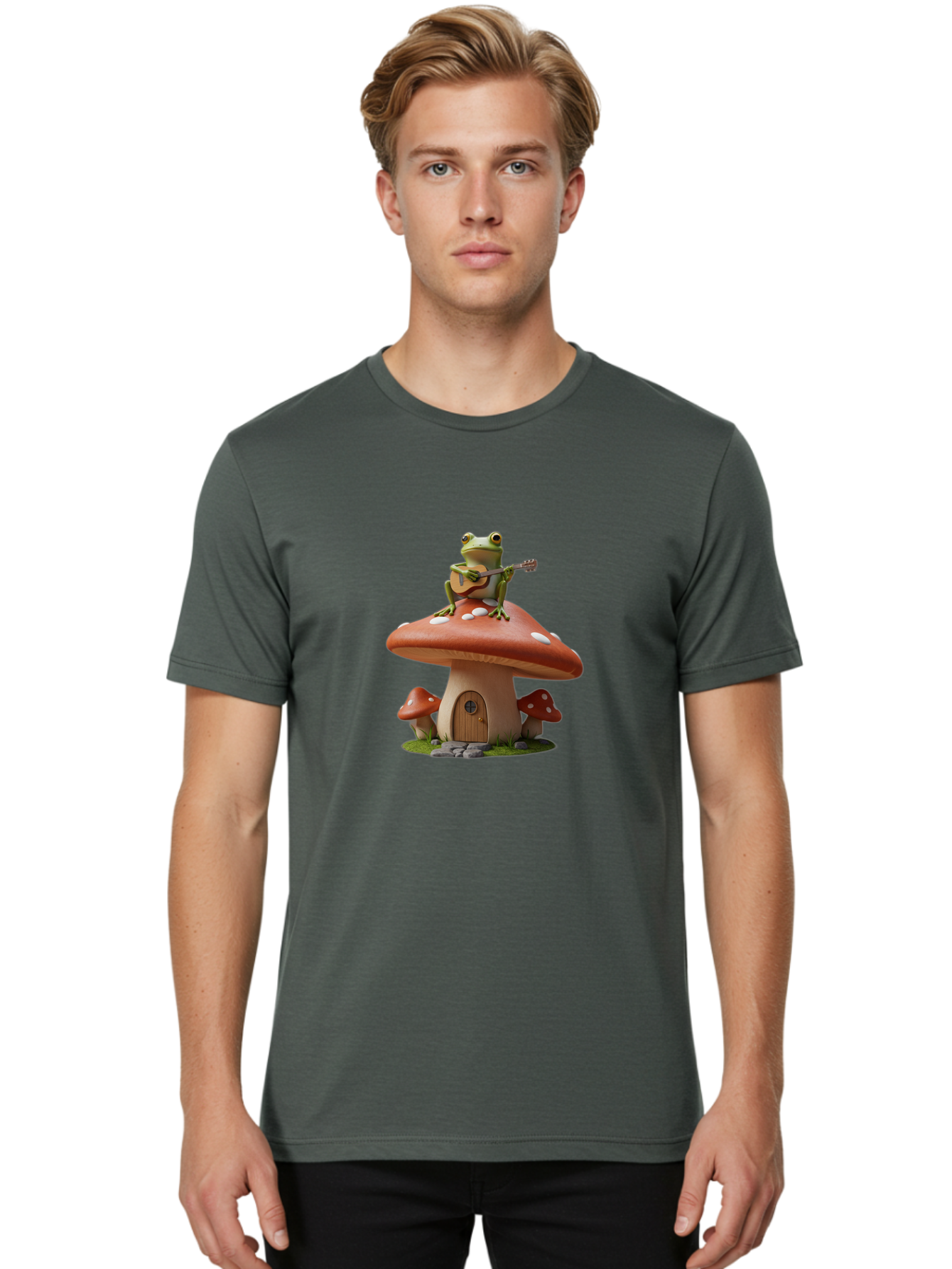 Frog-Playing-Guitar-On-Mushroom Men'S Graphic Tee, 100% Cotton, Comfortable Casual Summer Wear, Machine Washable, Vintage Camera, Old Camera, Antique Camera, Black Camera, Classic Photography, Photography Equipment, Nostalgic Device, Bak638