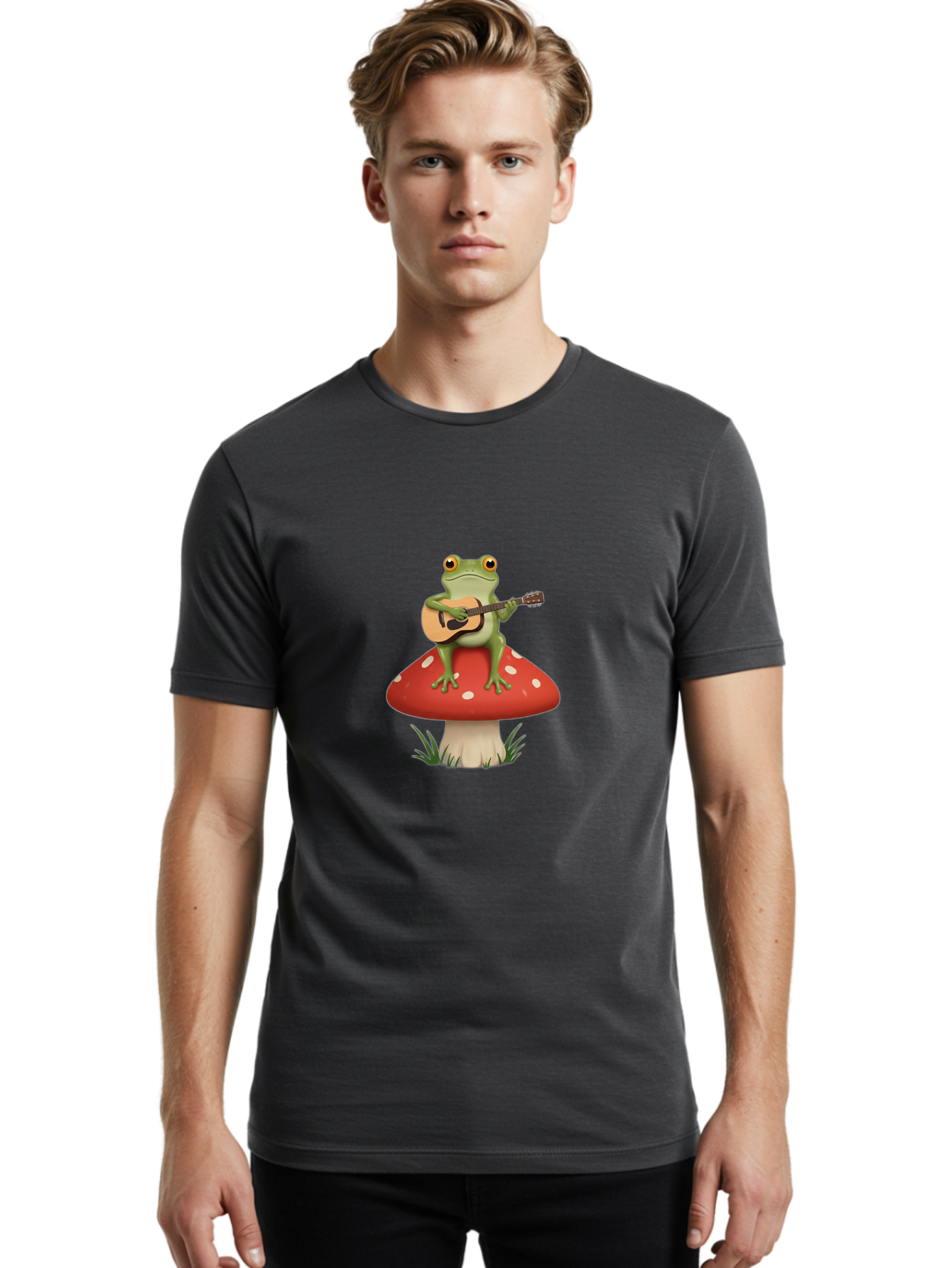 Frog-Playing-Guitar Men'S Graphic Tee, 100% Cotton, Comfortable Casual Summer Wear, Machine Washable, Vintage Camera, Old Camera, Antique Camera, Black Camera, Classic Photography, Photography Equipment, Nostalgic Device, Film Camera, Bak639