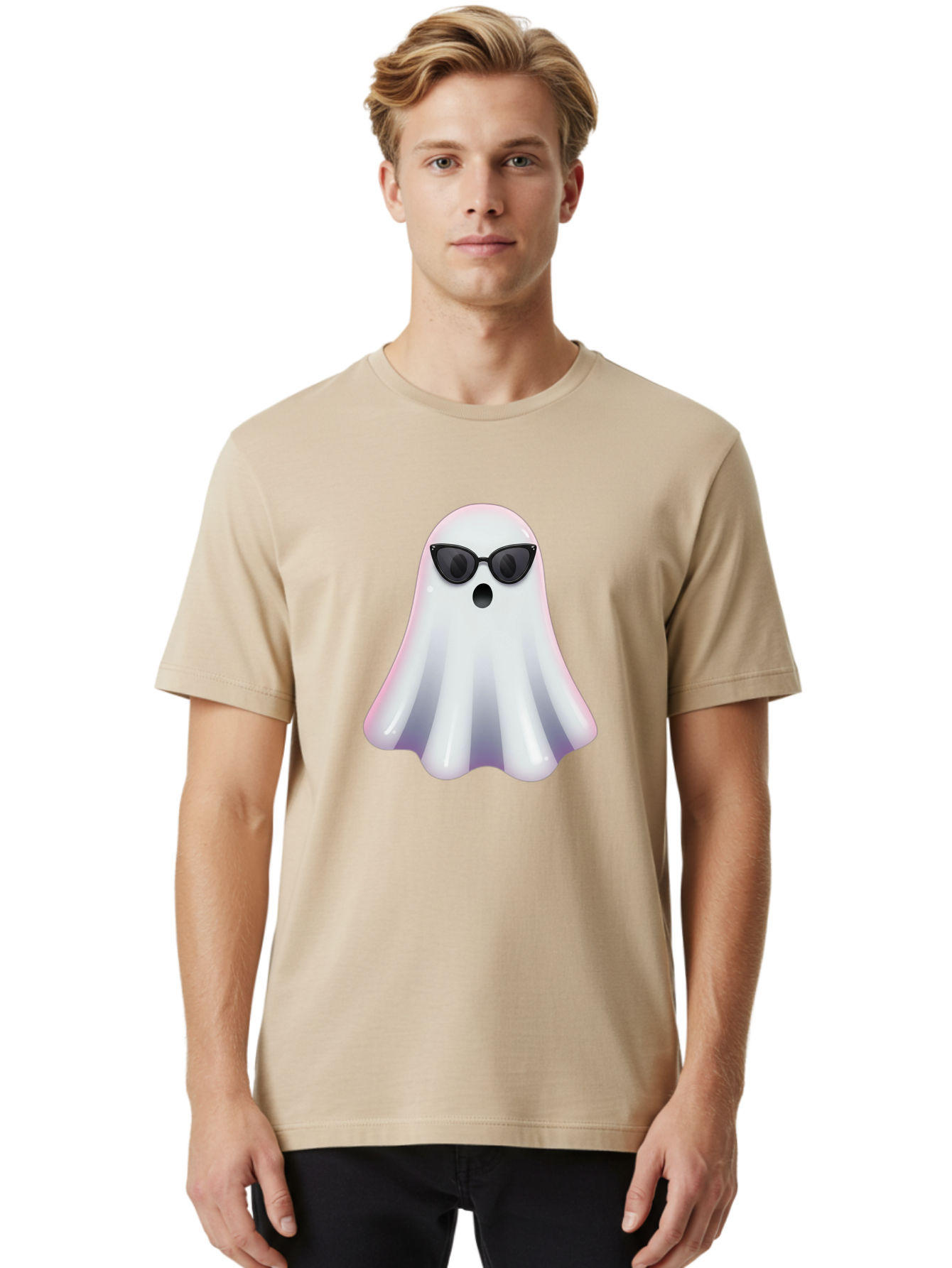 Ghost-Wearing-Sunglasses-1 Men'S Graphic Tee, 100% Cotton, Comfortable Casual Summer Wear, Machine Washable, Vintage Camera, Old Camera, Antique Camera, Black Camera, Classic Photography, Photography Equipment, Nostalgic Device, Film Camera, Bak673