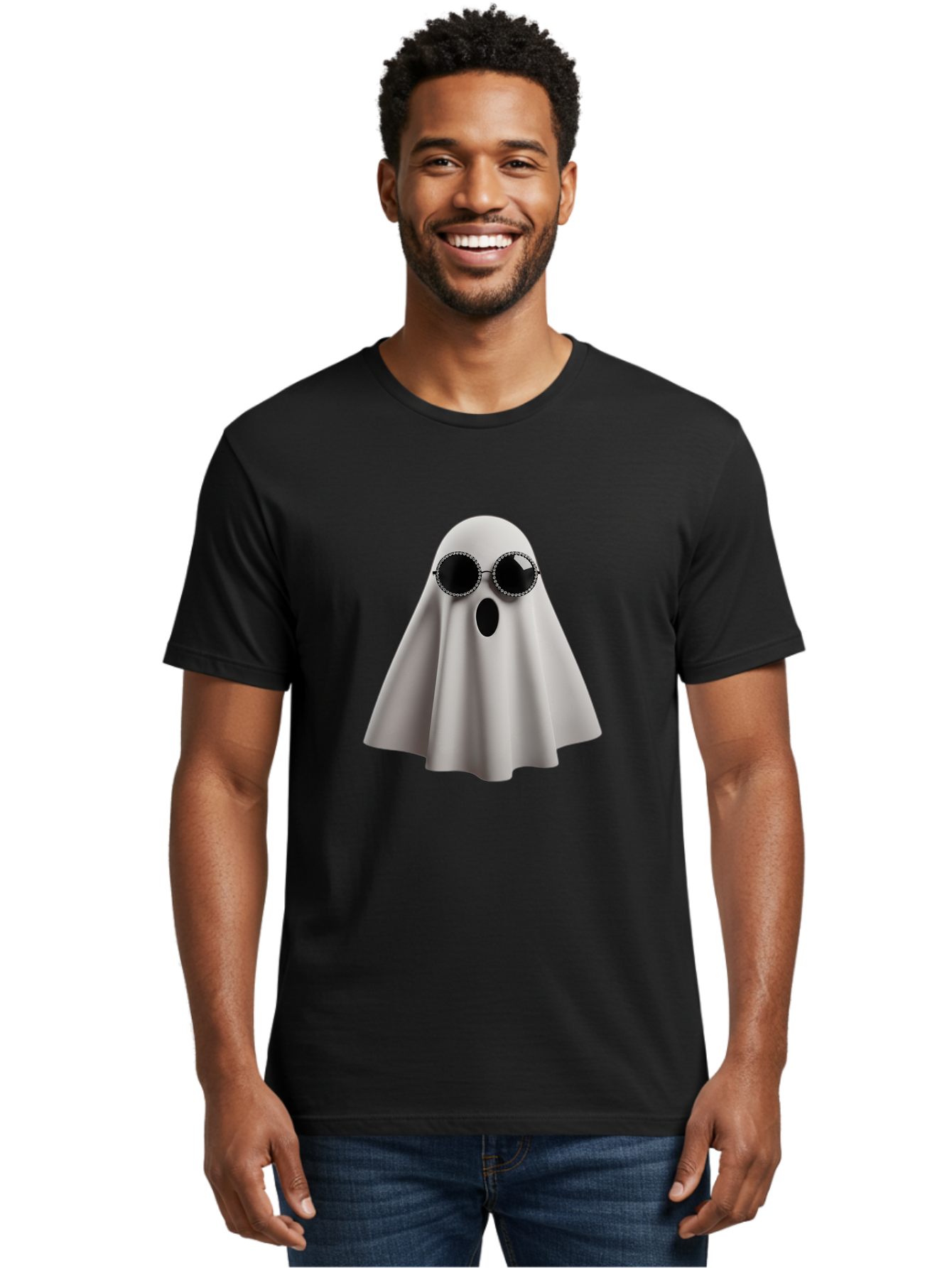 Ghost-Wearing-Sunglasses-3 Men'S Graphic Tee, 100% Cotton, Comfortable Casual Summer Wear, Machine Washable, Vintage Camera, Old Camera, Antique Camera, Black Camera, Classic Photography, Photography Equipment, Nostalgic Device, Film Camera, Bak675