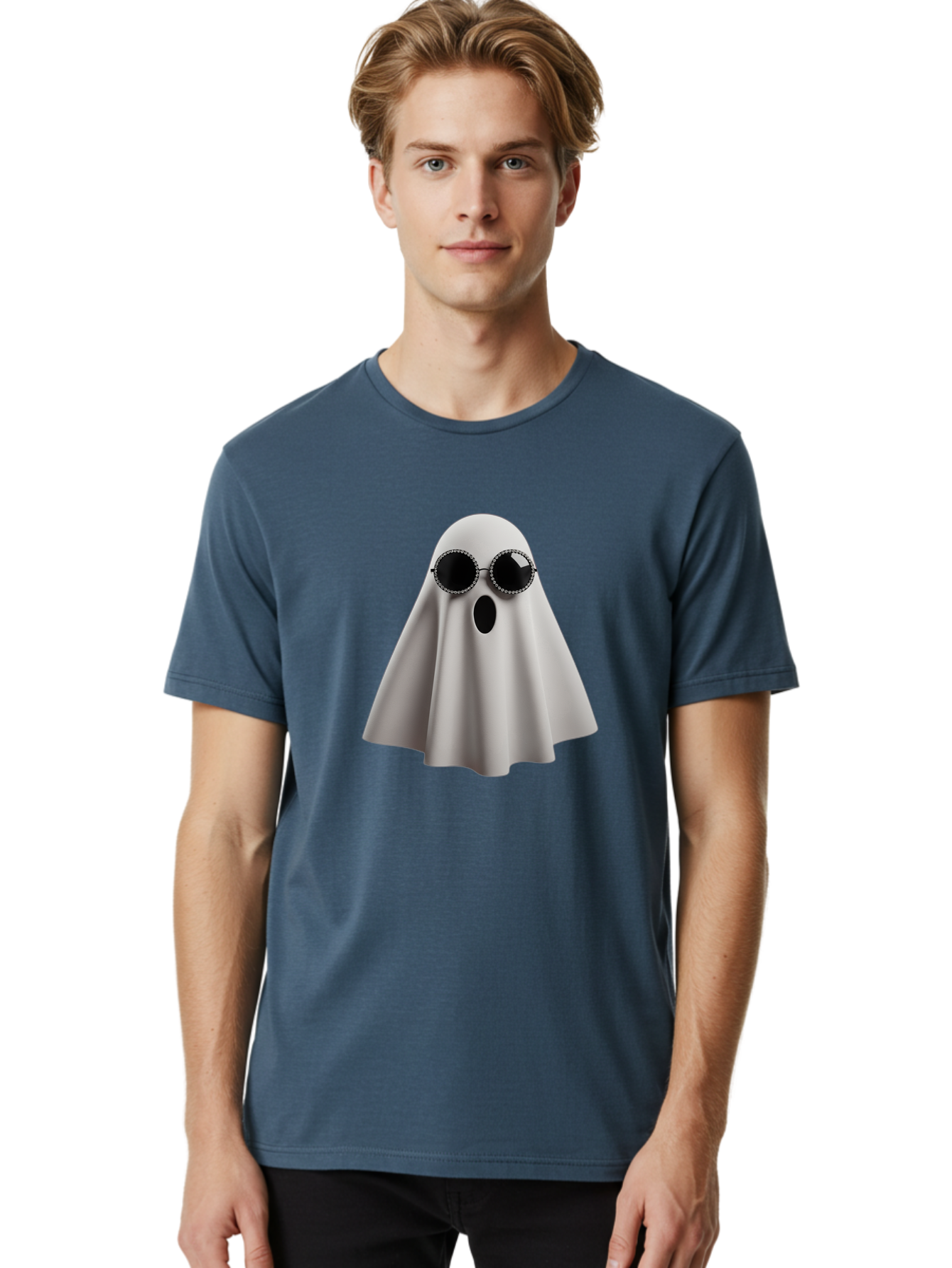 Ghost-Wearing-Sunglasses-3 Men'S Graphic Tee, 100% Cotton, Comfortable Casual Summer Wear, Machine Washable, Vintage Camera, Old Camera, Antique Camera, Black Camera, Classic Photography, Photography Equipment, Nostalgic Device, Film Camera, Bak675