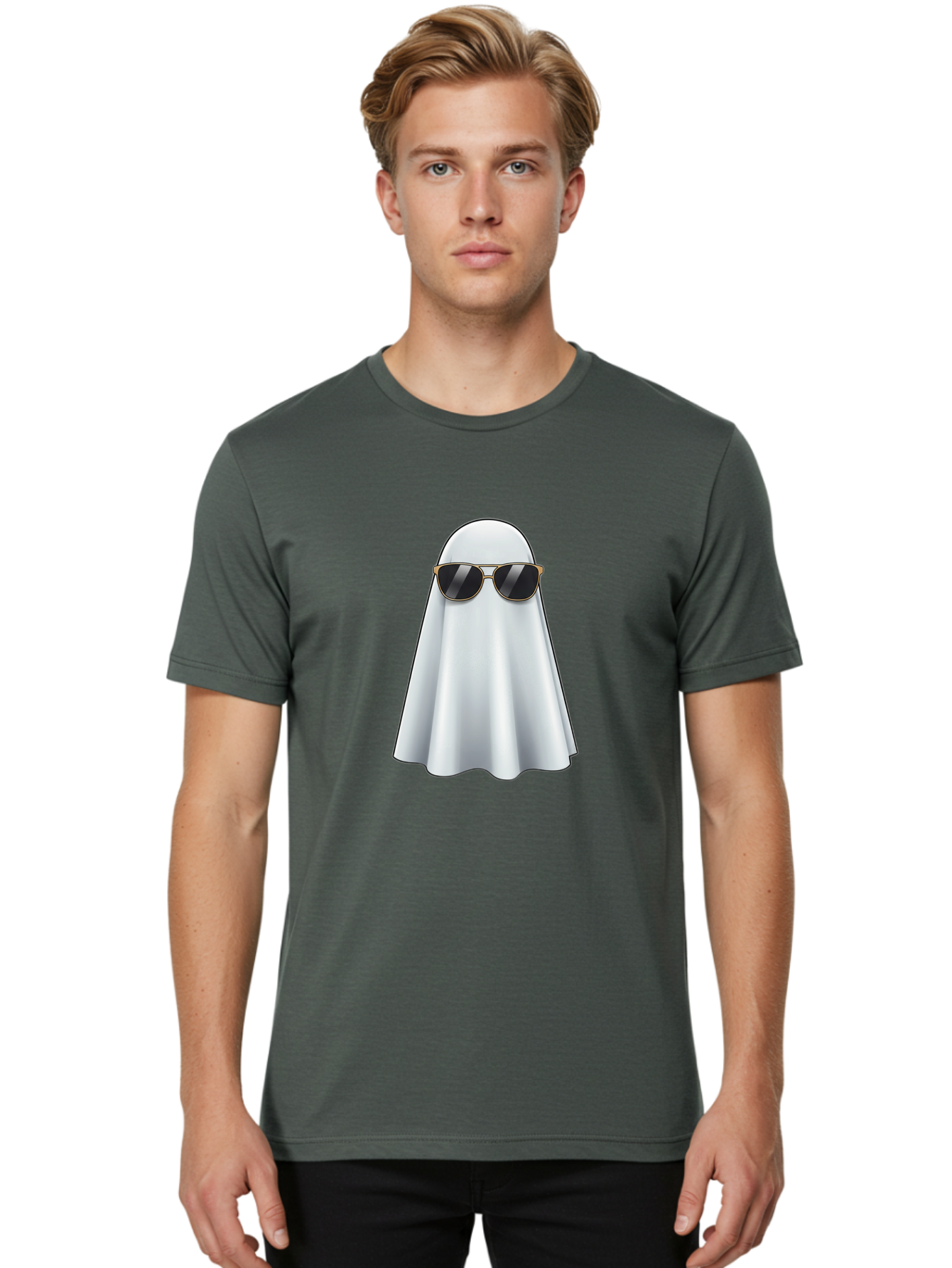 Ghost-Wearing-Sunglasses Men'S Graphic Tee, 100% Cotton, Comfortable Casual Summer Wear, Machine Washable, Vintage Camera, Old Camera, Antique Camera, Black Camera, Classic Photography, Photography Equipment, Nostalgic Device, Film Camera, Bak677