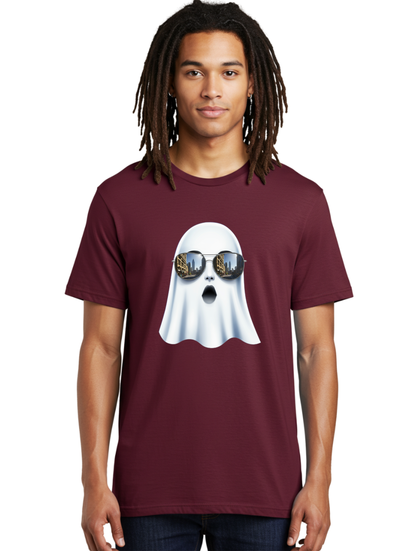 Ghost-With-Sunglasses-1 Men'S Graphic Tee, 100% Cotton, Comfortable Casual Summer Wear, Machine Washable, Vintage Camera, Old Camera, Antique Camera, Black Camera, Classic Photography, Photography Equipment, Nostalgic Device, Film Camera, Bak679