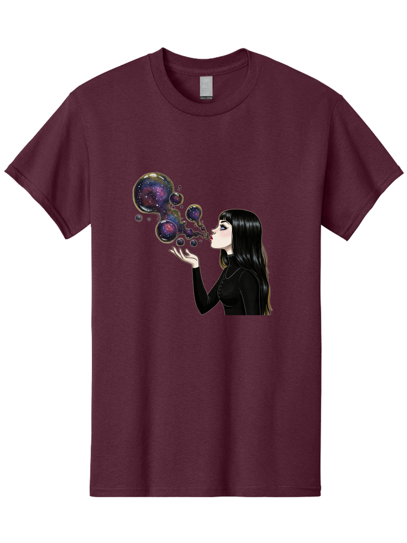 Girl-Blowing-Galaxy-Bubbles-1 Men'S Graphic Tee, 100% Cotton, Comfortable Casual Summer Wear, Machine Washable, Vintage Camera, Old Camera, Antique Camera, Black Camera, Classic Photography, Photography Equipment, Nostalgic Device, Bak684