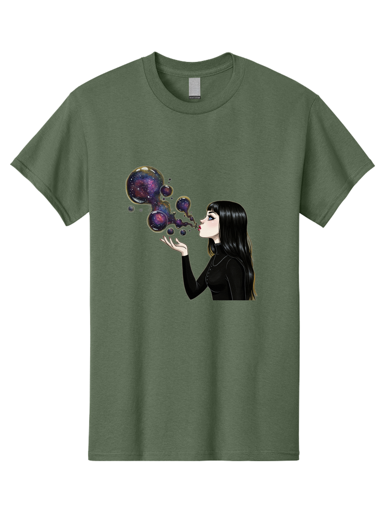 Girl-Blowing-Galaxy-Bubbles-1 Men'S Graphic Tee, 100% Cotton, Comfortable Casual Summer Wear, Machine Washable, Vintage Camera, Old Camera, Antique Camera, Black Camera, Classic Photography, Photography Equipment, Nostalgic Device, Bak684