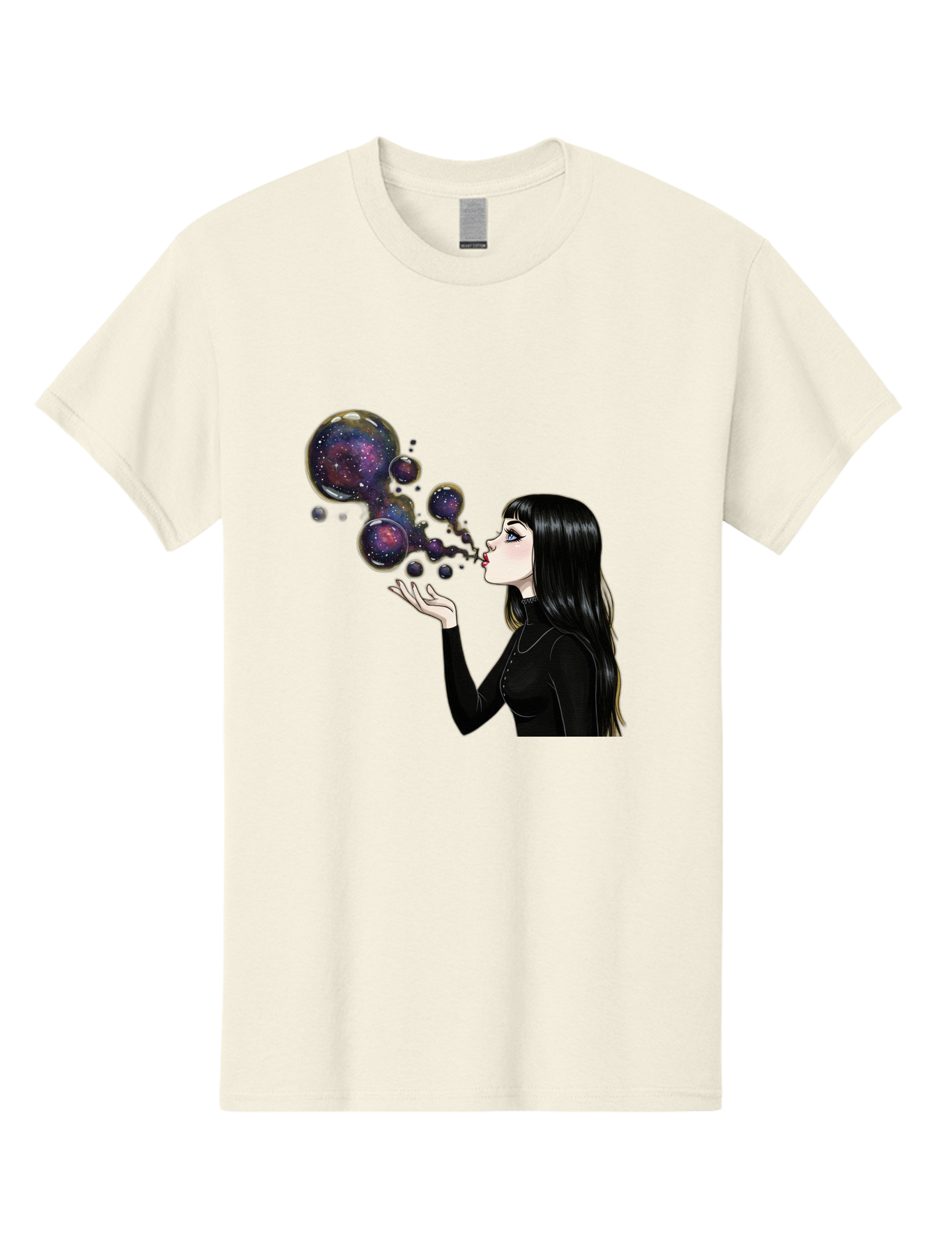Girl-Blowing-Galaxy-Bubbles-1 Men'S Graphic Tee, 100% Cotton, Comfortable Casual Summer Wear, Machine Washable, Vintage Camera, Old Camera, Antique Camera, Black Camera, Classic Photography, Photography Equipment, Nostalgic Device, Bak684
