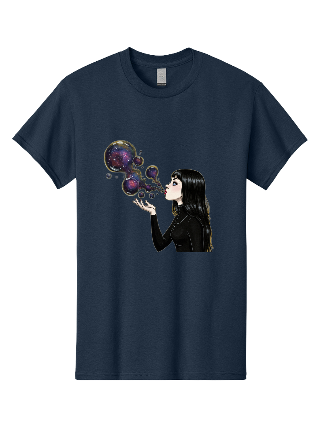 Girl-Blowing-Galaxy-Bubbles-1 Men'S Graphic Tee, 100% Cotton, Comfortable Casual Summer Wear, Machine Washable, Vintage Camera, Old Camera, Antique Camera, Black Camera, Classic Photography, Photography Equipment, Nostalgic Device, Bak684