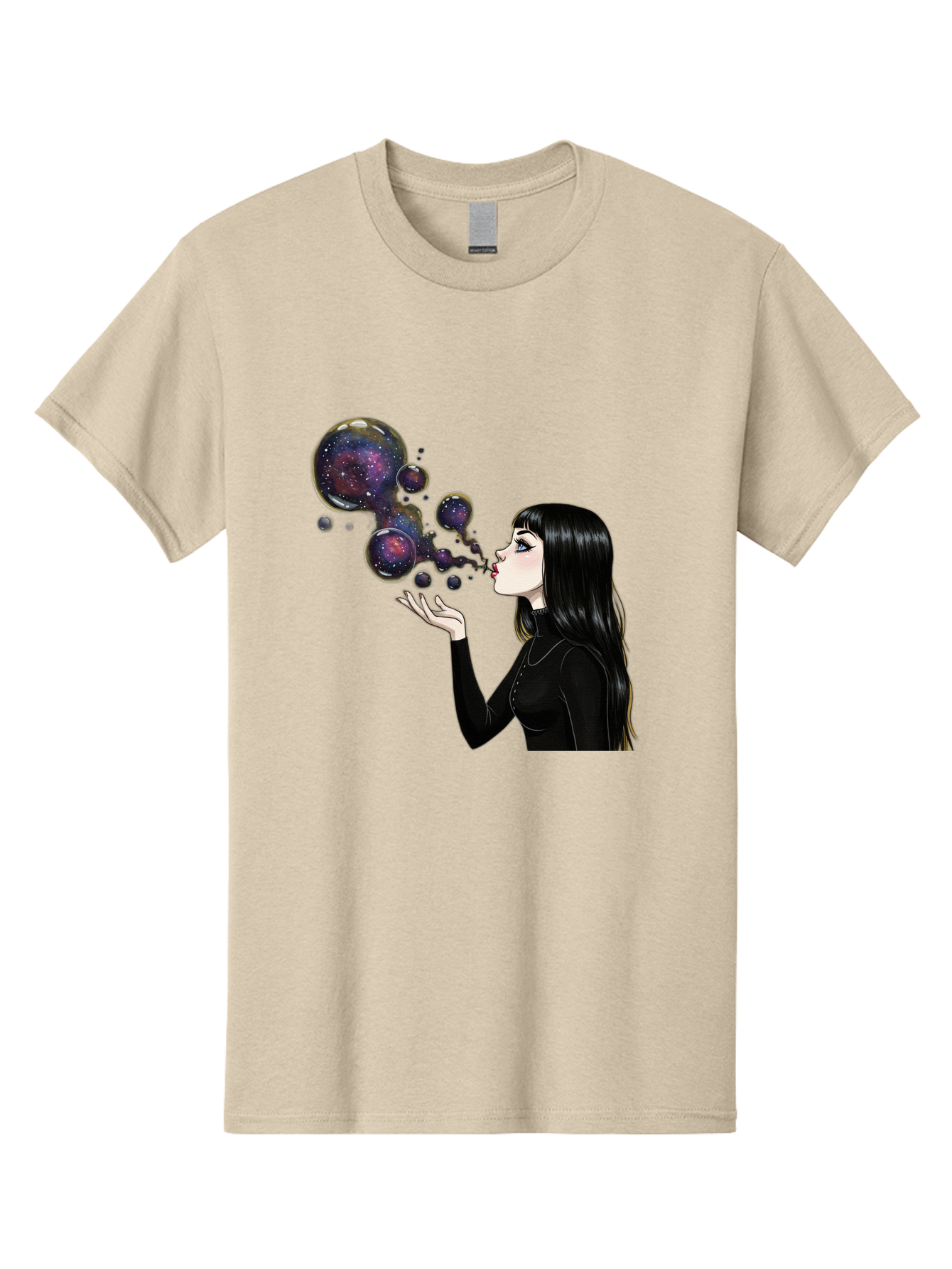 Girl-Blowing-Galaxy-Bubbles-1 Men'S Graphic Tee, 100% Cotton, Comfortable Casual Summer Wear, Machine Washable, Vintage Camera, Old Camera, Antique Camera, Black Camera, Classic Photography, Photography Equipment, Nostalgic Device, Bak684