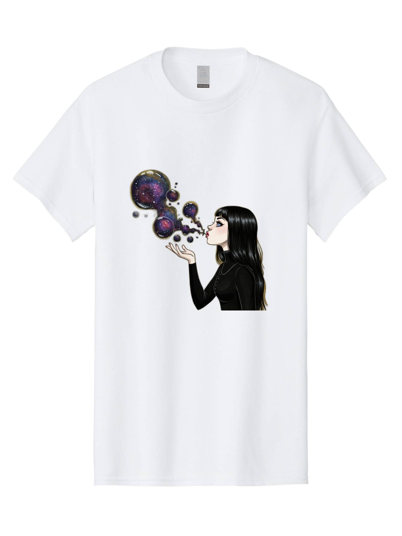 Girl-Blowing-Galaxy-Bubbles-1 Men'S Graphic Tee, 100% Cotton, Comfortable Casual Summer Wear, Machine Washable, Vintage Camera, Old Camera, Antique Camera, Black Camera, Classic Photography, Photography Equipment, Nostalgic Device, Bak684