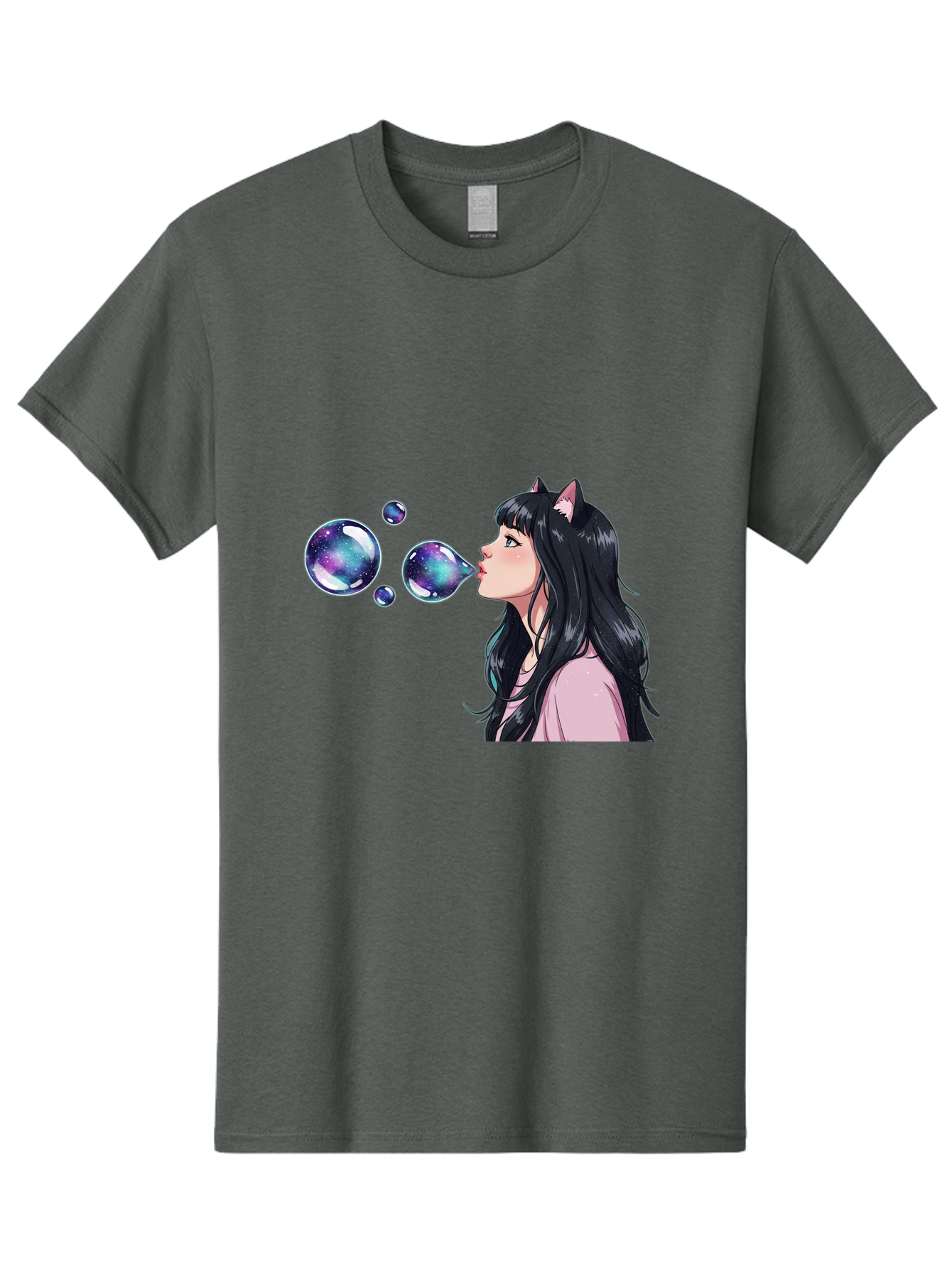 Girl-Blowing-Galaxy-Bubbles Men'S Graphic Tee, 100% Cotton, Comfortable Casual Summer Wear, Machine Washable, Vintage Camera, Old Camera, Antique Camera, Black Camera, Classic Photography, Photography Equipment, Nostalgic Device, Film Camera, Bak685