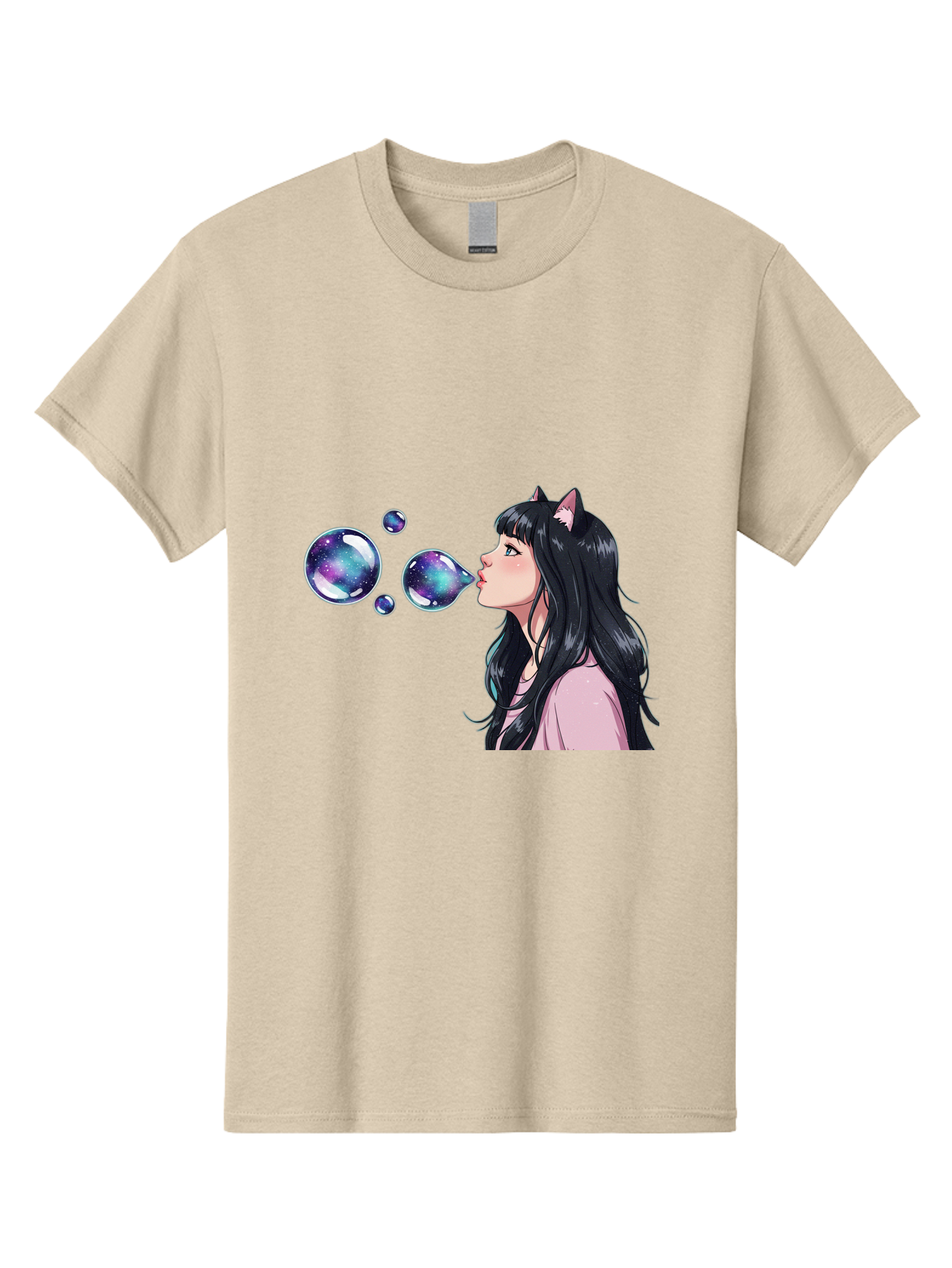 Girl-Blowing-Galaxy-Bubbles Men'S Graphic Tee, 100% Cotton, Comfortable Casual Summer Wear, Machine Washable, Vintage Camera, Old Camera, Antique Camera, Black Camera, Classic Photography, Photography Equipment, Nostalgic Device, Film Camera, Bak685