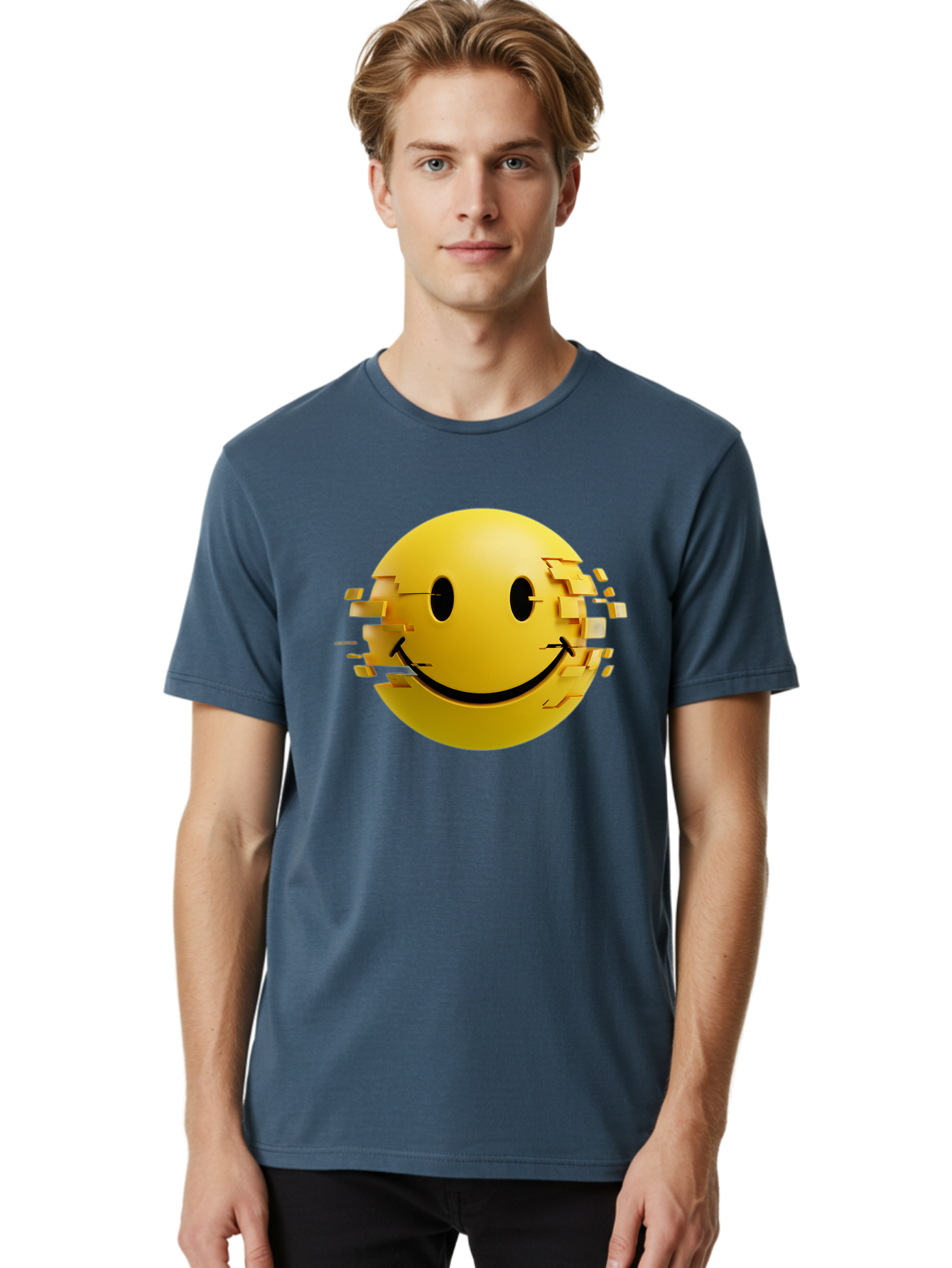 Glitch-Smiley-Face Men'S Graphic Tee, 100% Cotton, Comfortable Casual Summer Wear, Machine Washable, Vintage Camera, Old Camera, Antique Camera, Black Camera, Classic Photography, Photography Equipment, Nostalgic Device, Film Camera, Bak694