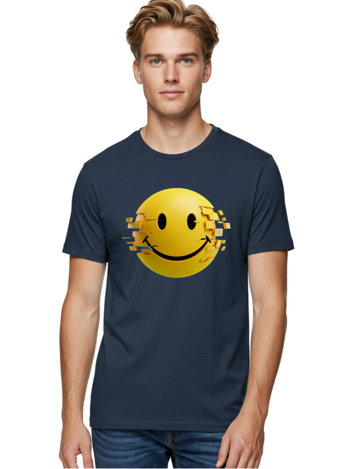 Glitch-Smiley-Face Men'S Graphic Tee, 100% Cotton, Comfortable Casual Summer Wear, Machine Washable, Vintage Camera, Old Camera, Antique Camera, Black Camera, Classic Photography, Photography Equipment, Nostalgic Device, Film Camera, Bak694