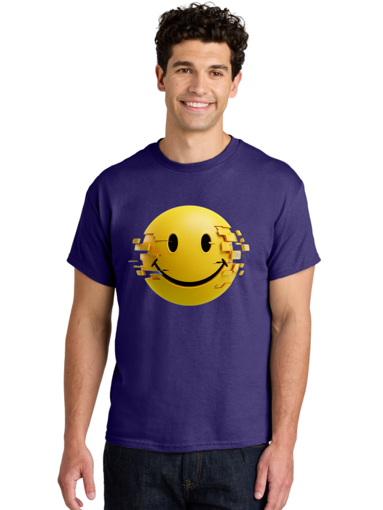 Glitch-Smiley-Face Men'S Graphic Tee, 100% Cotton, Comfortable Casual Summer Wear, Machine Washable, Vintage Camera, Old Camera, Antique Camera, Black Camera, Classic Photography, Photography Equipment, Nostalgic Device, Film Camera, Bak694