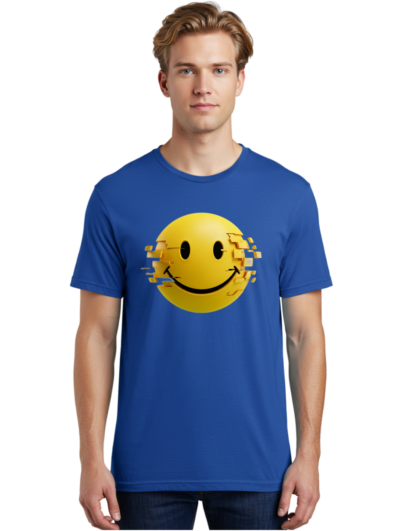 Glitch-Smiley-Face Men'S Graphic Tee, 100% Cotton, Comfortable Casual Summer Wear, Machine Washable, Vintage Camera, Old Camera, Antique Camera, Black Camera, Classic Photography, Photography Equipment, Nostalgic Device, Film Camera, Bak694