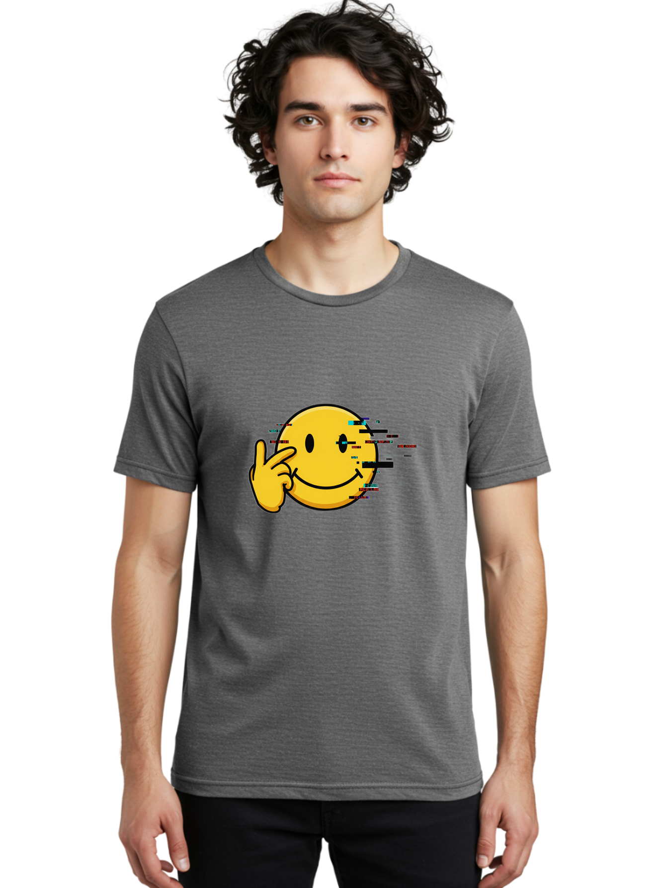 Glitch-Smiley Men'S Graphic Tee, 100% Cotton, Comfortable Casual Summer Wear, Machine Washable, Vintage Camera, Old Camera, Antique Camera, Black Camera, Classic Photography, Photography Equipment, Nostalgic Device, Film Camera, Camera Art Bak695