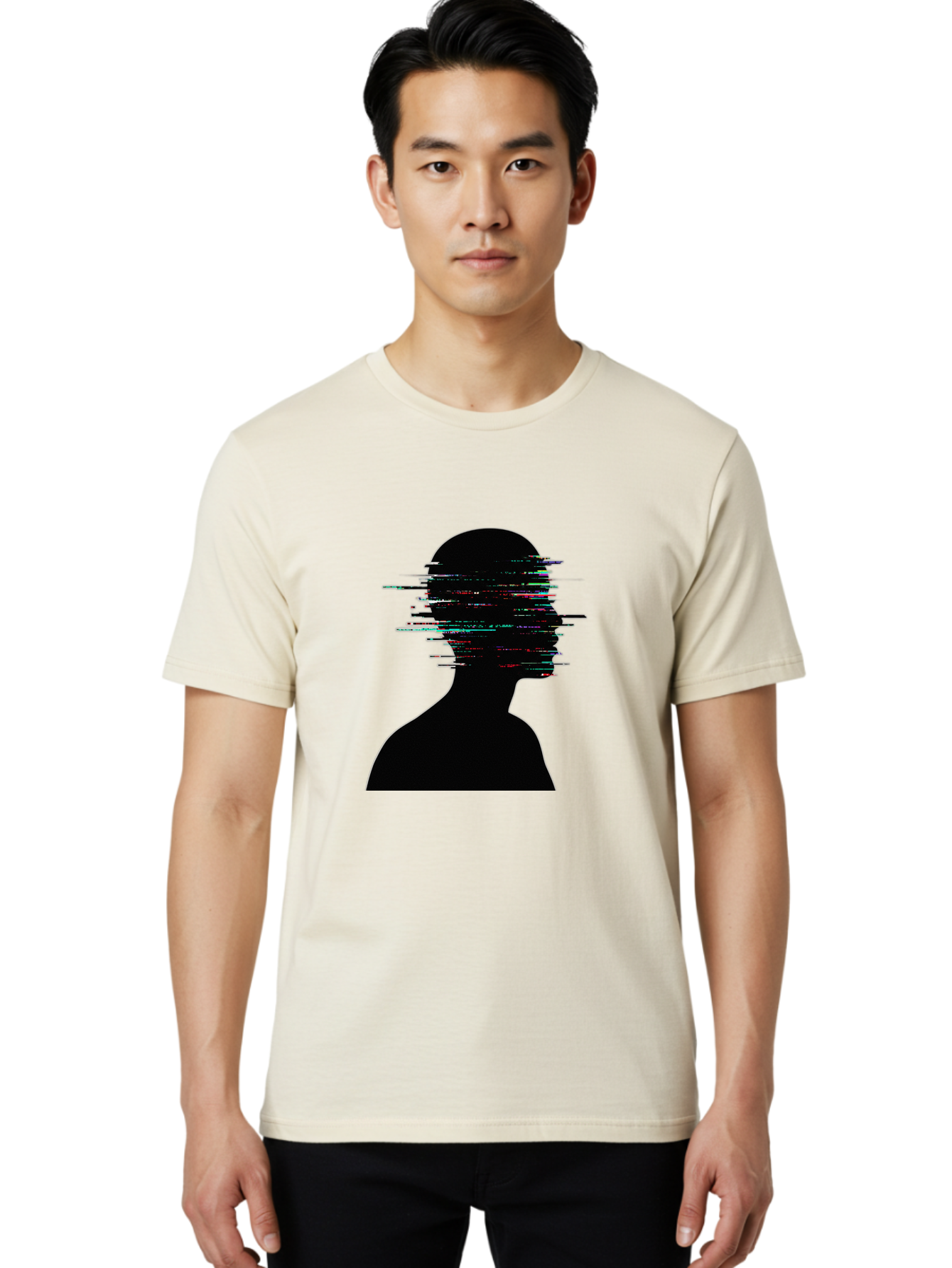 Glitching-Human-Silhouette Men'S Graphic Tee, 100% Cotton, Comfortable Casual Summer Wear, Machine Washable, Vintage Camera, Old Camera, Antique Camera, Black Camera, Classic Photography, Photography Equipment, Nostalgic Device, Film Camera, Bak696