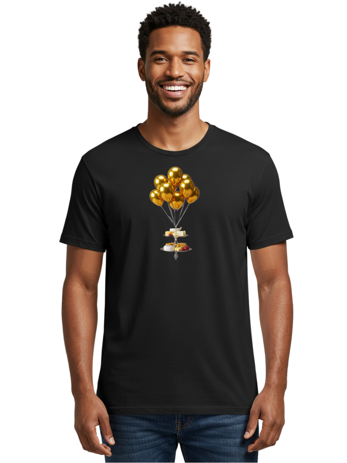 Gold-Balloons-Cake-Stand-Dessert Men'S Graphic Tee, 100% Cotton, Comfortable Casual Summer Wear, Machine Washable, Vintage Camera, Old Camera, Antique Camera, Black Camera, Classic Photography, Photography Equipment, Nostalgic Device, Bak705