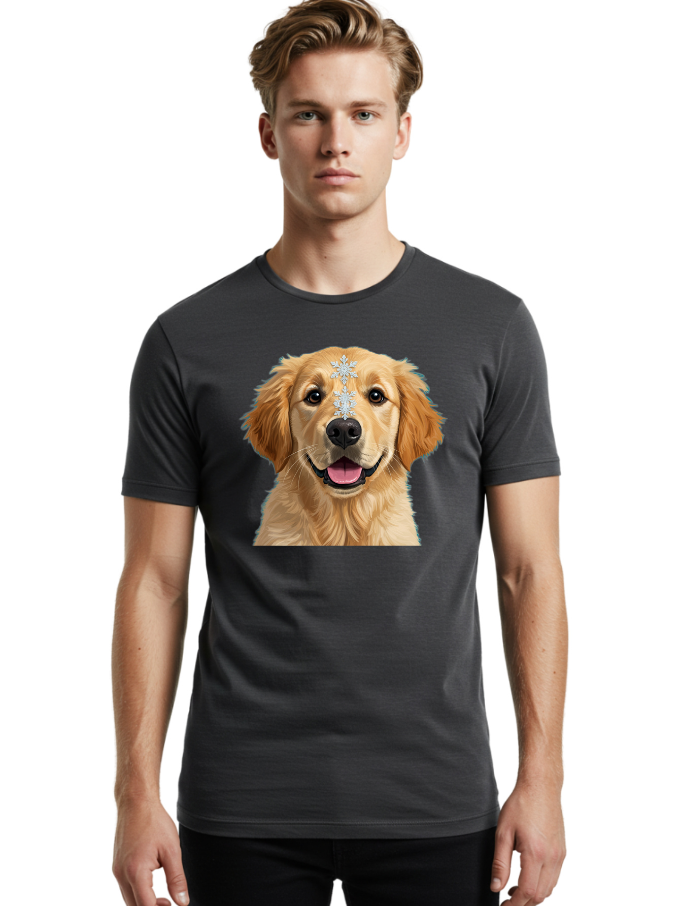 Golden-Retriever-Snowflake Men'S Graphic Tee, 100% Cotton, Comfortable Casual Summer Wear, Machine Washable, Vintage Camera, Old Camera, Antique Camera, Black Camera, Classic Photography, Photography Equipment, Nostalgic Device, Film Camera, Bak708