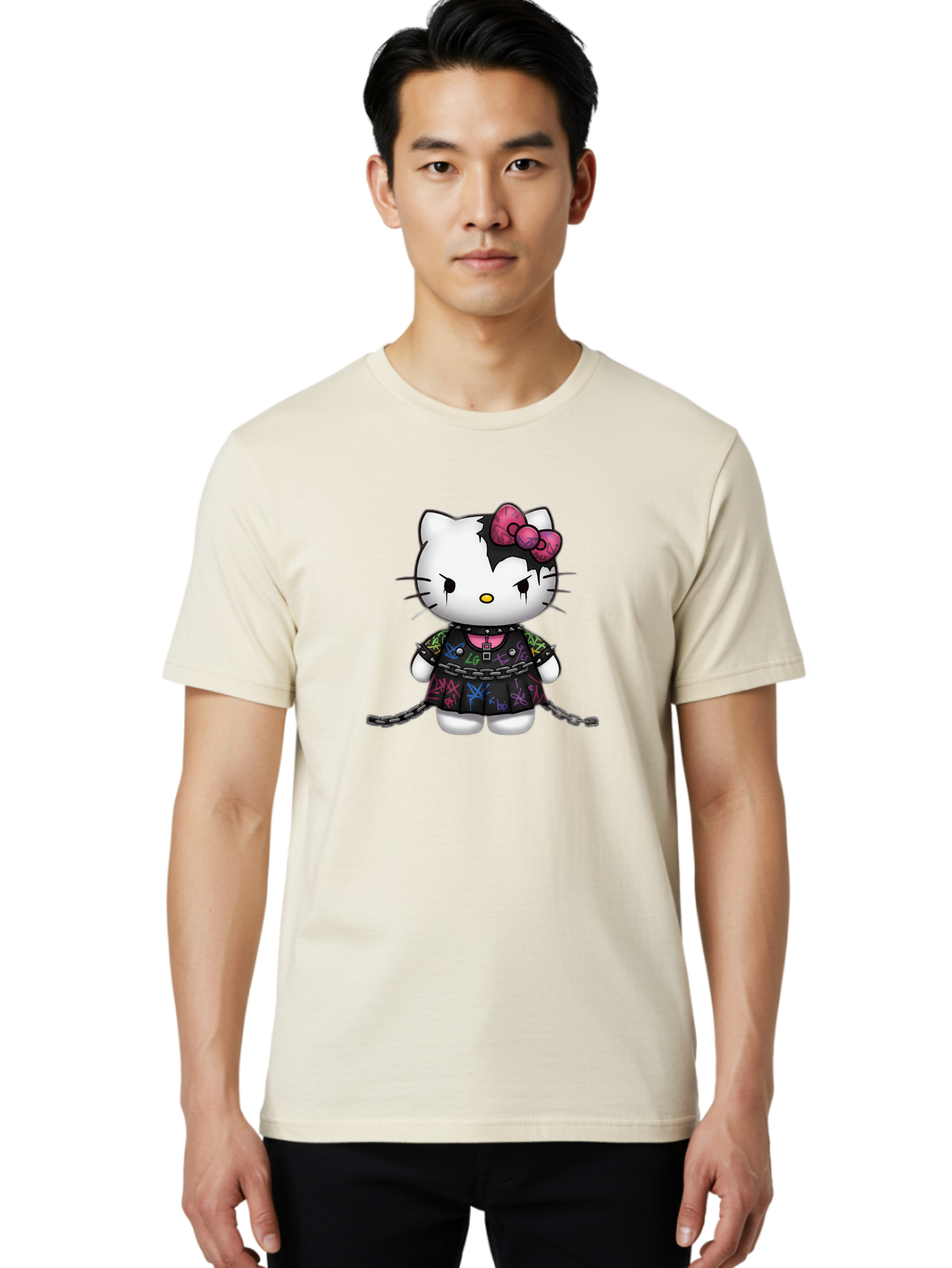 Hello-Kitty-Graffiti Men'S Graphic Tee, 100% Cotton, Comfortable Casual Summer Wear, Machine Washable, Vintage Camera, Old Camera, Antique Camera, Black Camera, Classic Photography, Photography Equipment, Nostalgic Device, Film Camera, Bak725