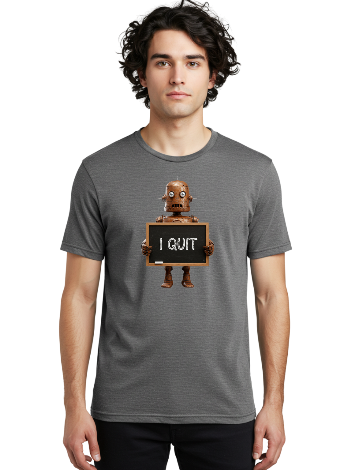 I-Quit-Robot-1 Men'S Graphic Tee, 100% Cotton, Comfortable Casual Summer Wear, Machine Washable, Vintage Camera, Old Camera, Antique Camera, Black Camera, Classic Photography, Photography Equipment, Nostalgic Device, Film Camera, Camera Art Bak743