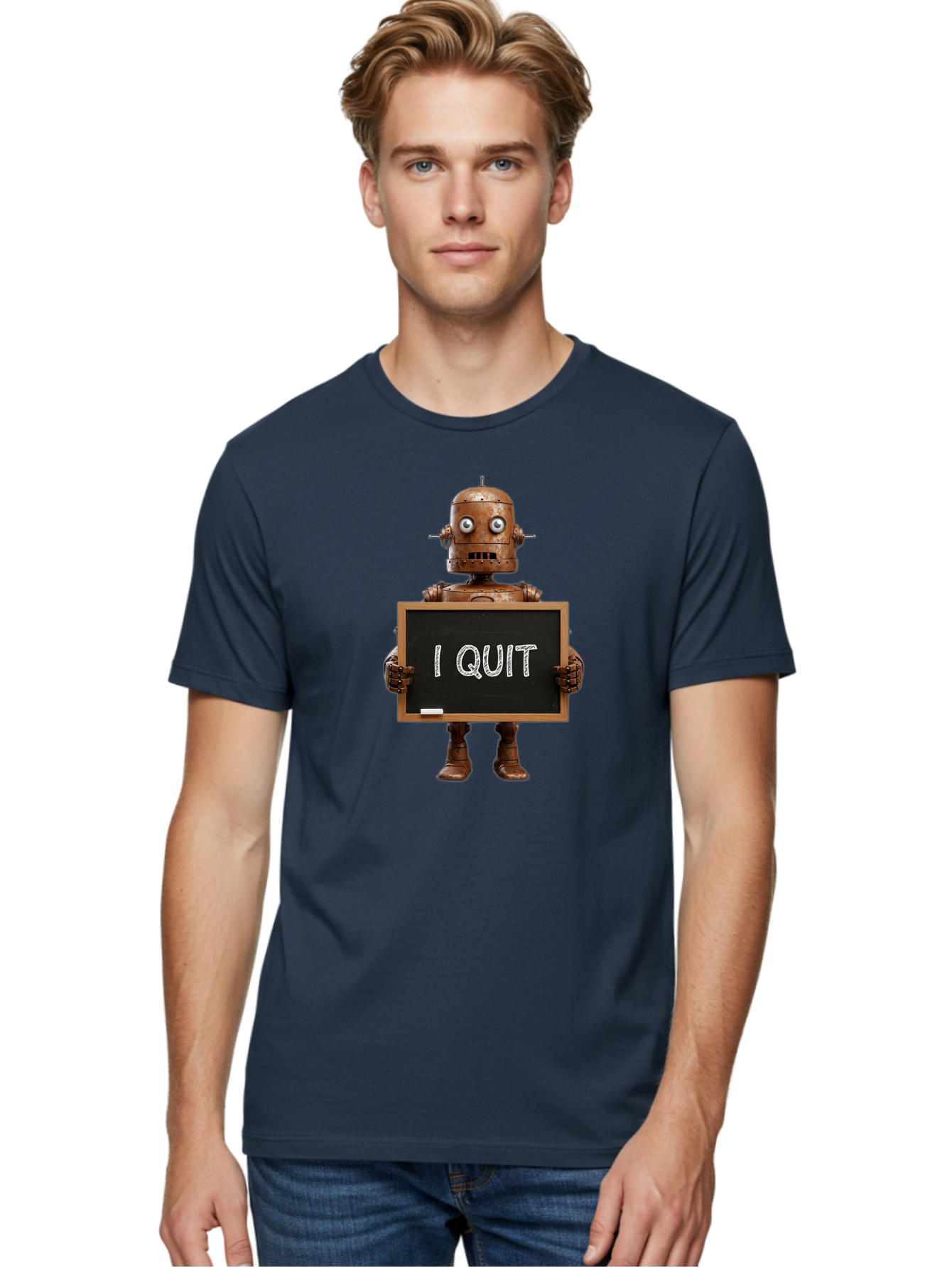 I-Quit-Robot-1 Men'S Graphic Tee, 100% Cotton, Comfortable Casual Summer Wear, Machine Washable, Vintage Camera, Old Camera, Antique Camera, Black Camera, Classic Photography, Photography Equipment, Nostalgic Device, Film Camera, Camera Art Bak743