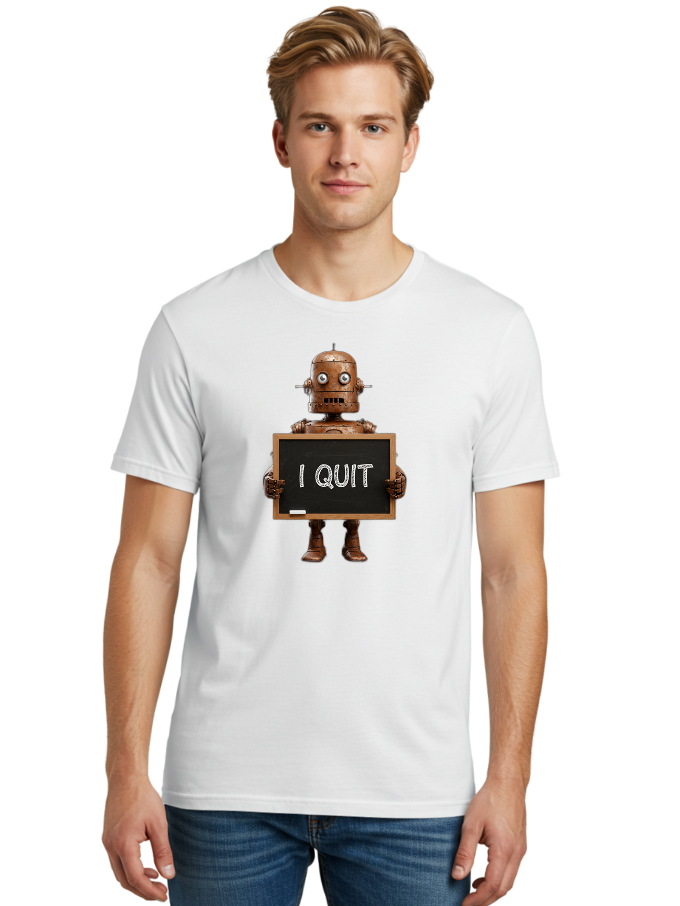 I-Quit-Robot-1 Men'S Graphic Tee, 100% Cotton, Comfortable Casual Summer Wear, Machine Washable, Vintage Camera, Old Camera, Antique Camera, Black Camera, Classic Photography, Photography Equipment, Nostalgic Device, Film Camera, Camera Art Bak743