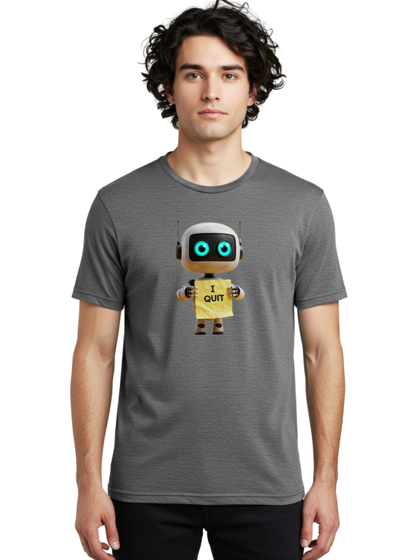 I-Quit-Robot-2 Men'S Graphic Tee, 100% Cotton, Comfortable Casual Summer Wear, Machine Washable, Vintage Camera, Old Camera, Antique Camera, Black Camera, Classic Photography, Photography Equipment, Nostalgic Device, Film Camera, Camera Art Bak744